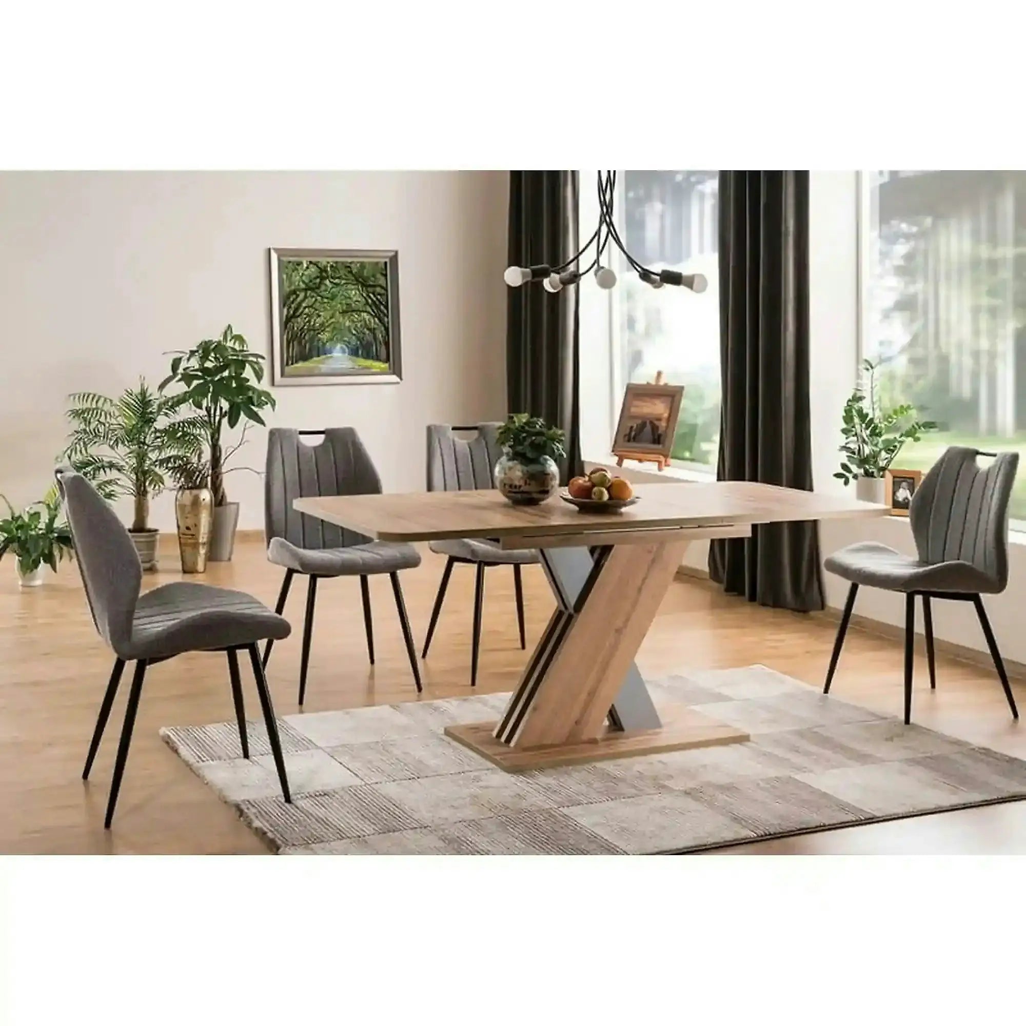 Masa extensibila EXEL, stejar wotan/argintiu, PAL laminat, 140/180x85x76 cm