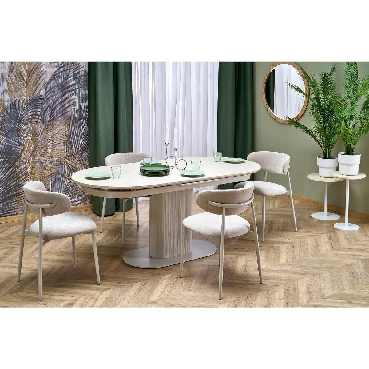Masa extensibila FALONE, travertin/casmir, piatra sinterizata/metal, 180/220x90x76 cm