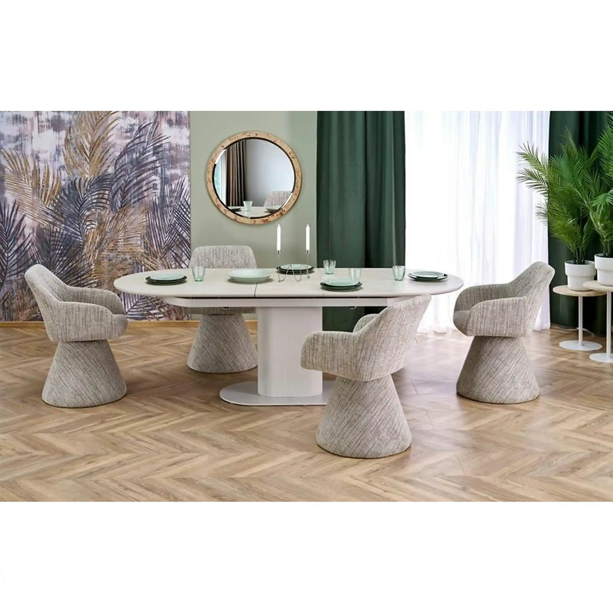Masa extensibila FALONE, travertin/casmir, piatra sinterizata/metal, 180/220x90x76 cm
