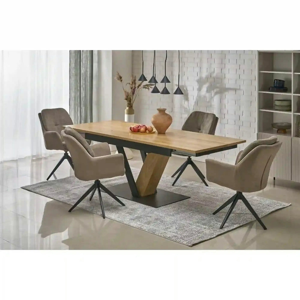 Masa extensibila FANIS, stejar/negru, 160/220x90x78 cm