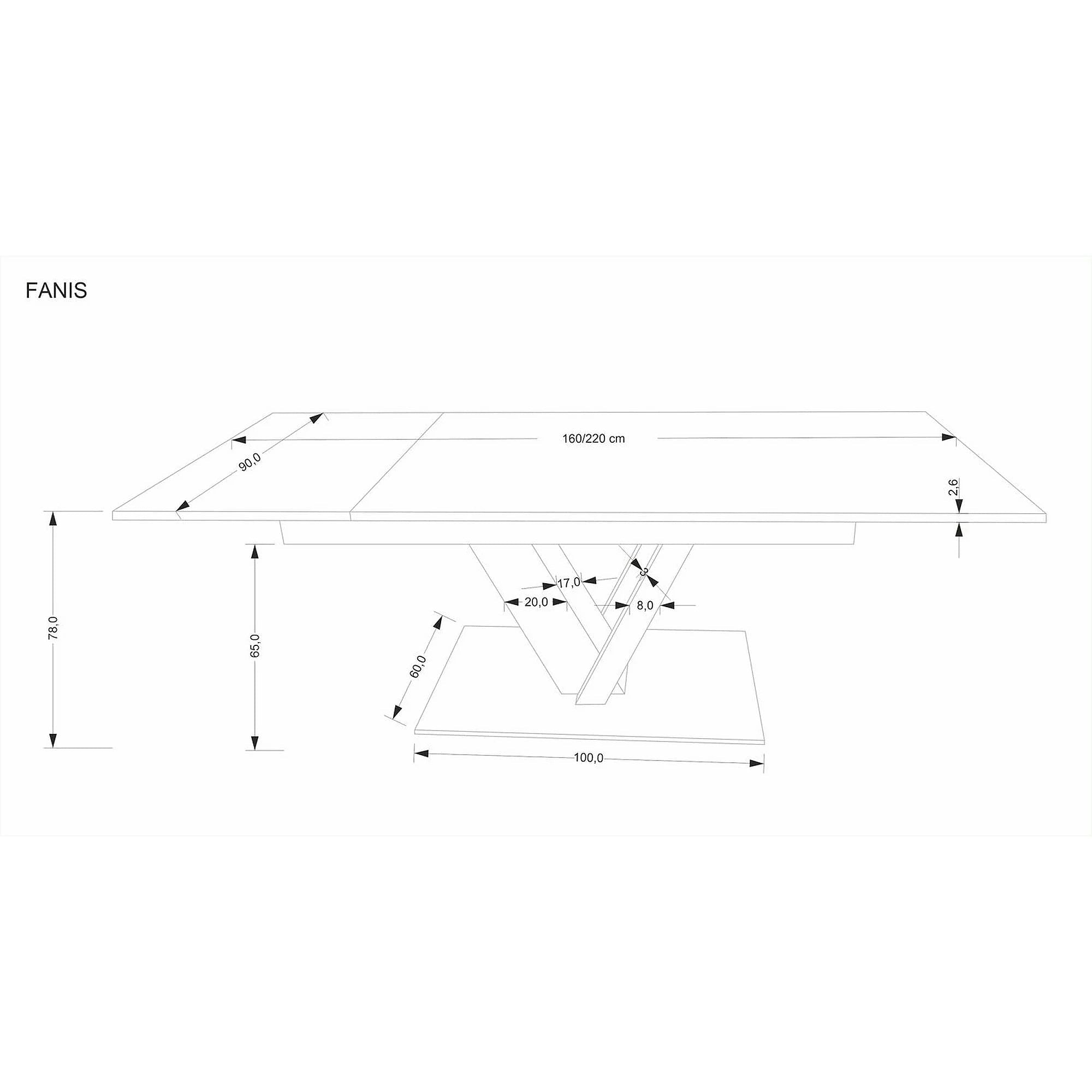 Masa extensibila FANIS, stejar/negru, 160/220x90x78 cm