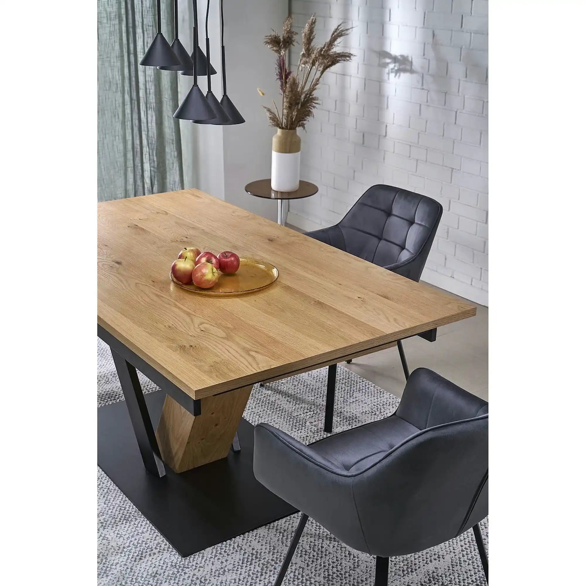 Masa extensibila FANIS, stejar/negru, 160/220x90x78 cm