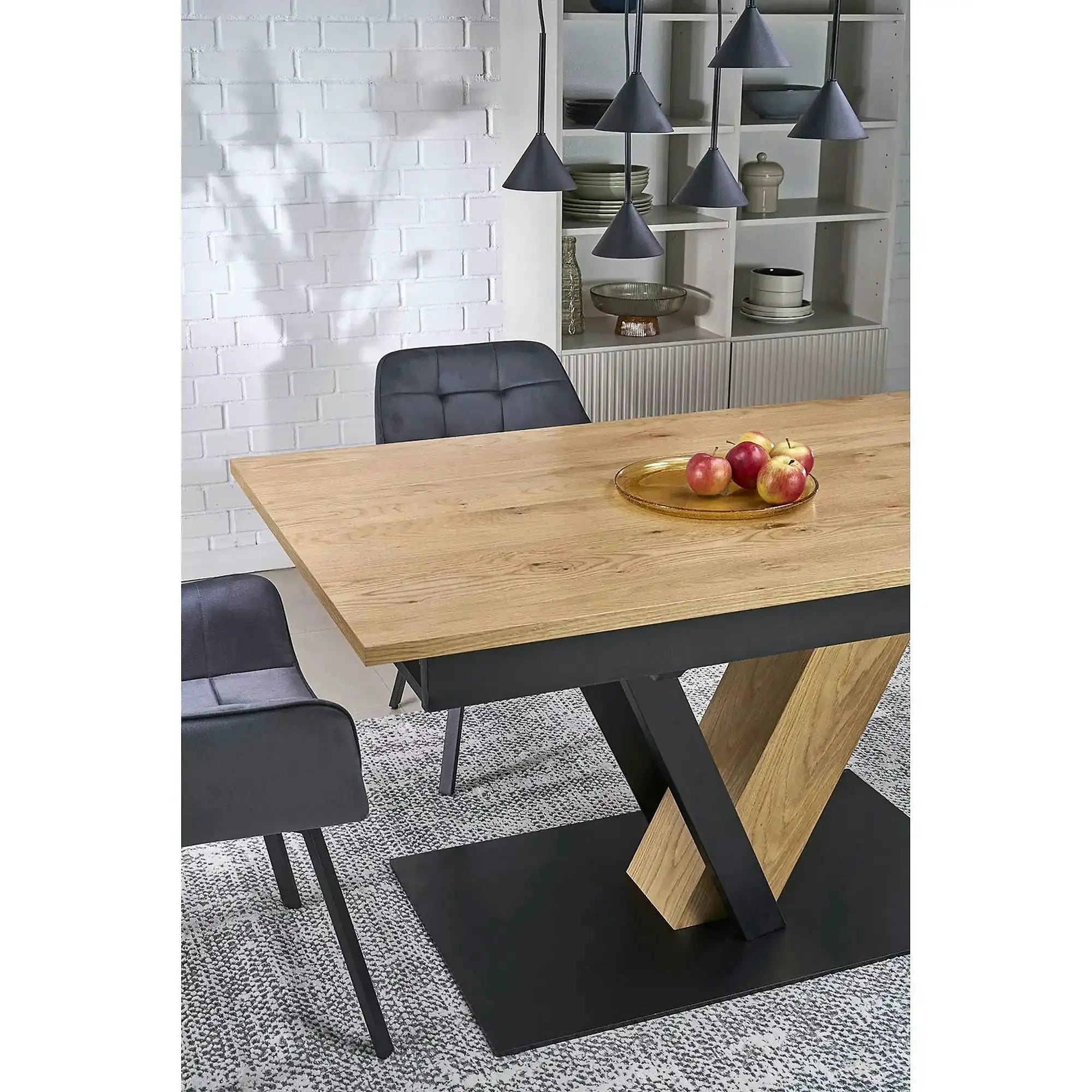 Masa extensibila FANIS, stejar/negru, 160/220x90x78 cm