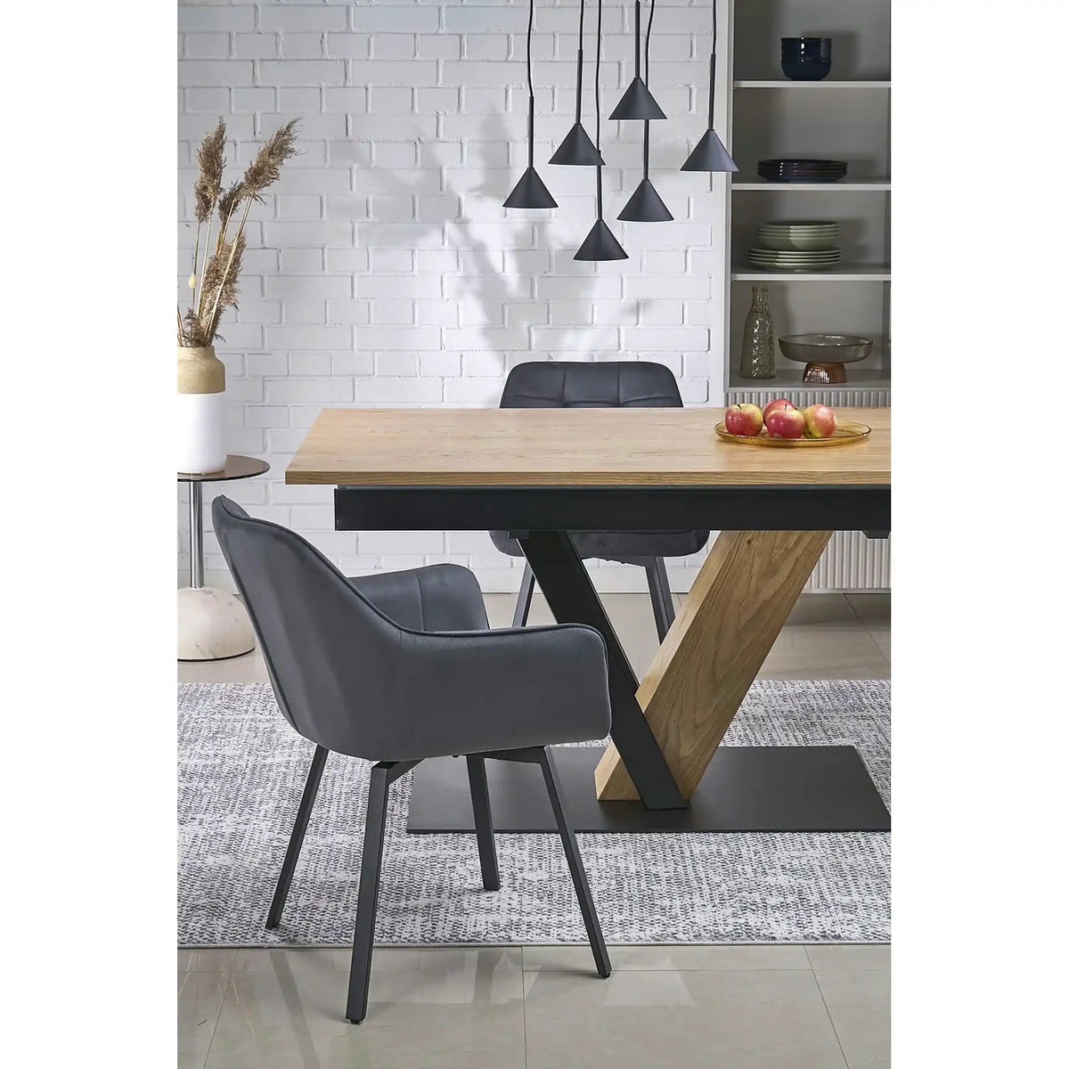 Masa extensibila FANIS, stejar/negru, 160/220x90x78 cm
