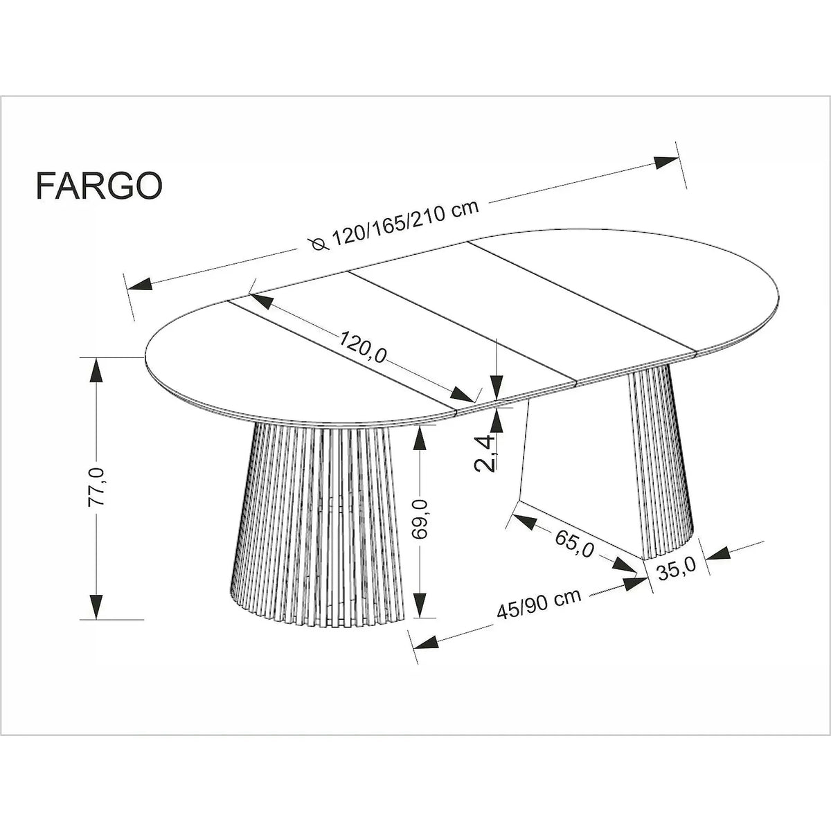 Masa extensibila FARGO, nuc, 120/210x120x77 cm