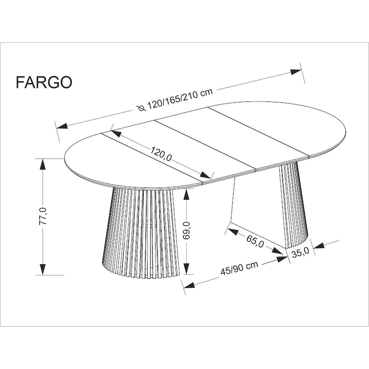 Masa extensibila FARGO, stejar, 120/210x120x77 cm