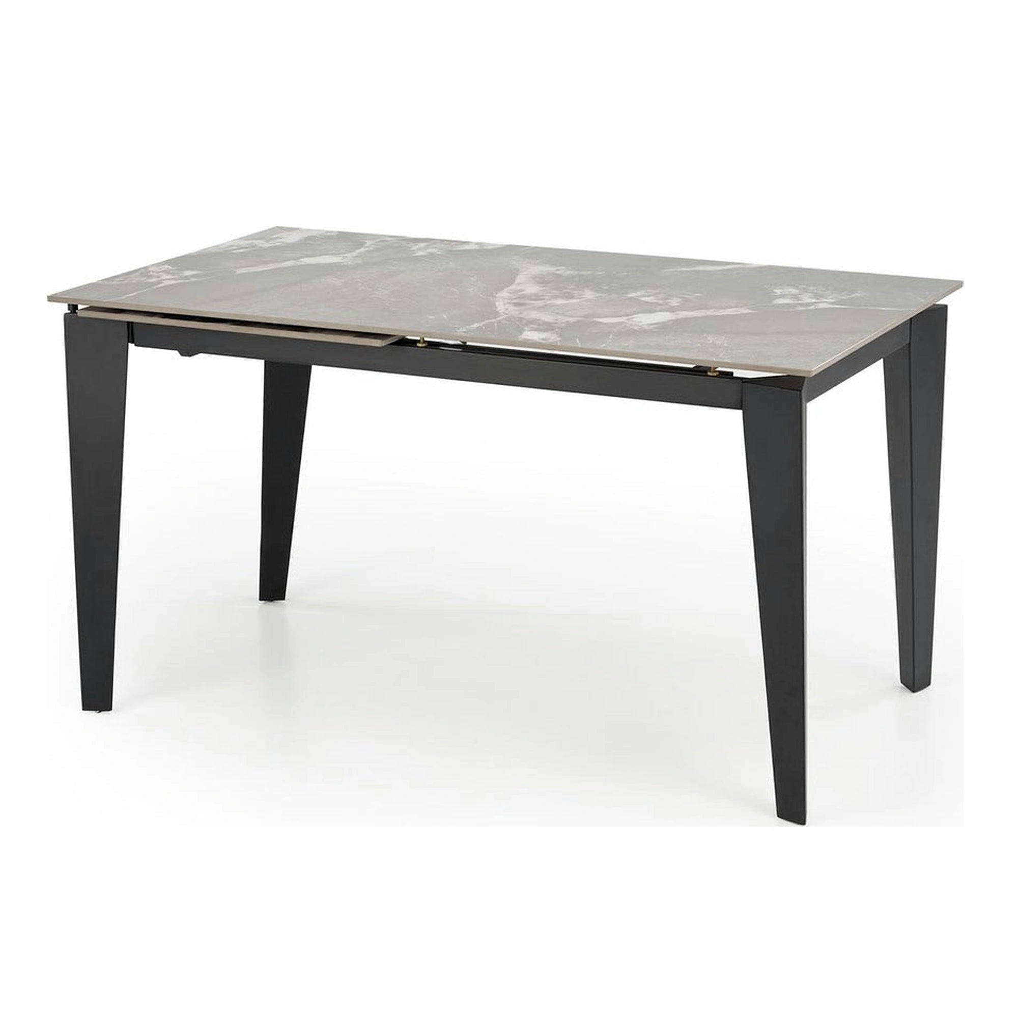 Masa extensibila FELIX, gri cu efect de marmura/negru, piatra sinterizata/metal, 141-201x81x76 cm