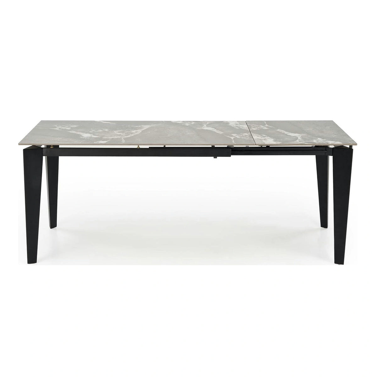 Masa extensibila FELIX, gri cu efect de marmura/negru, piatra sinterizata/metal, 141-201x81x76 cm