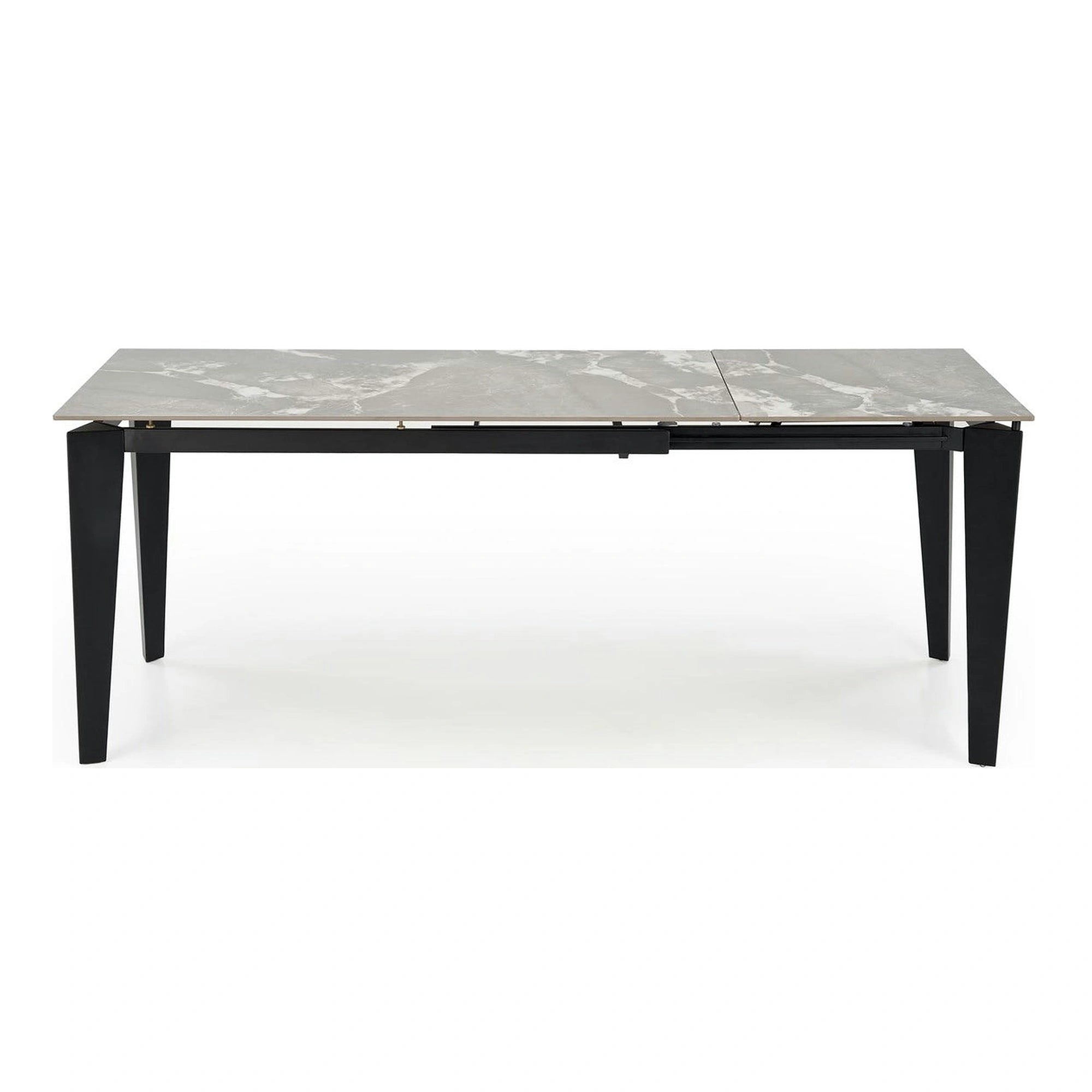Masa extensibila FELIX, gri cu efect de marmura/negru, piatra sinterizata/metal, 141-201x81x76 cm