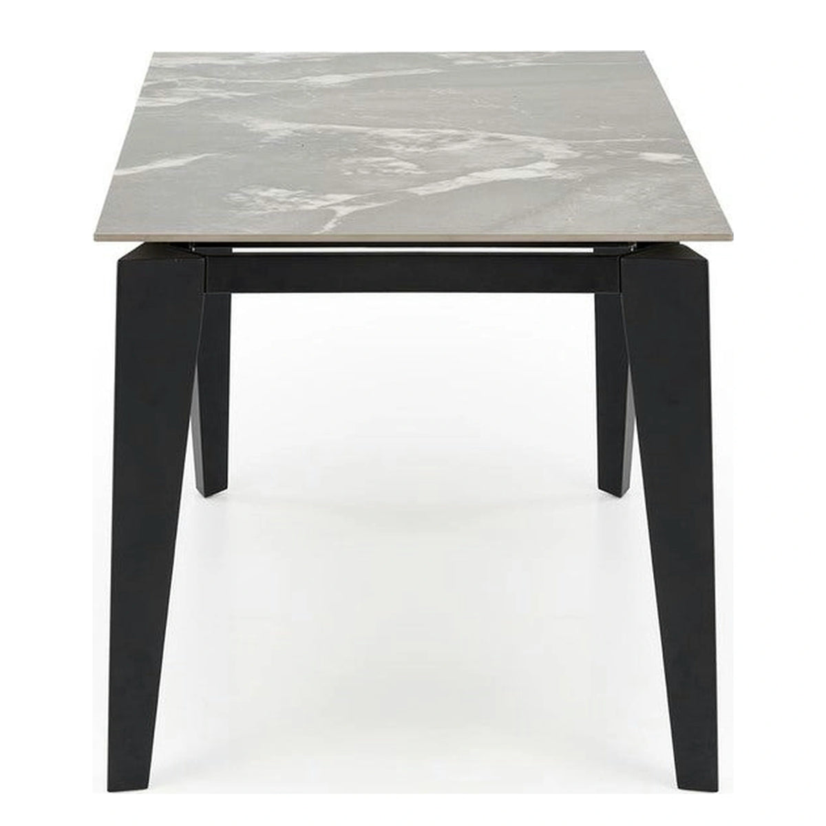 Masa extensibila FELIX, gri cu efect de marmura/negru, piatra sinterizata/metal, 141-201x81x76 cm