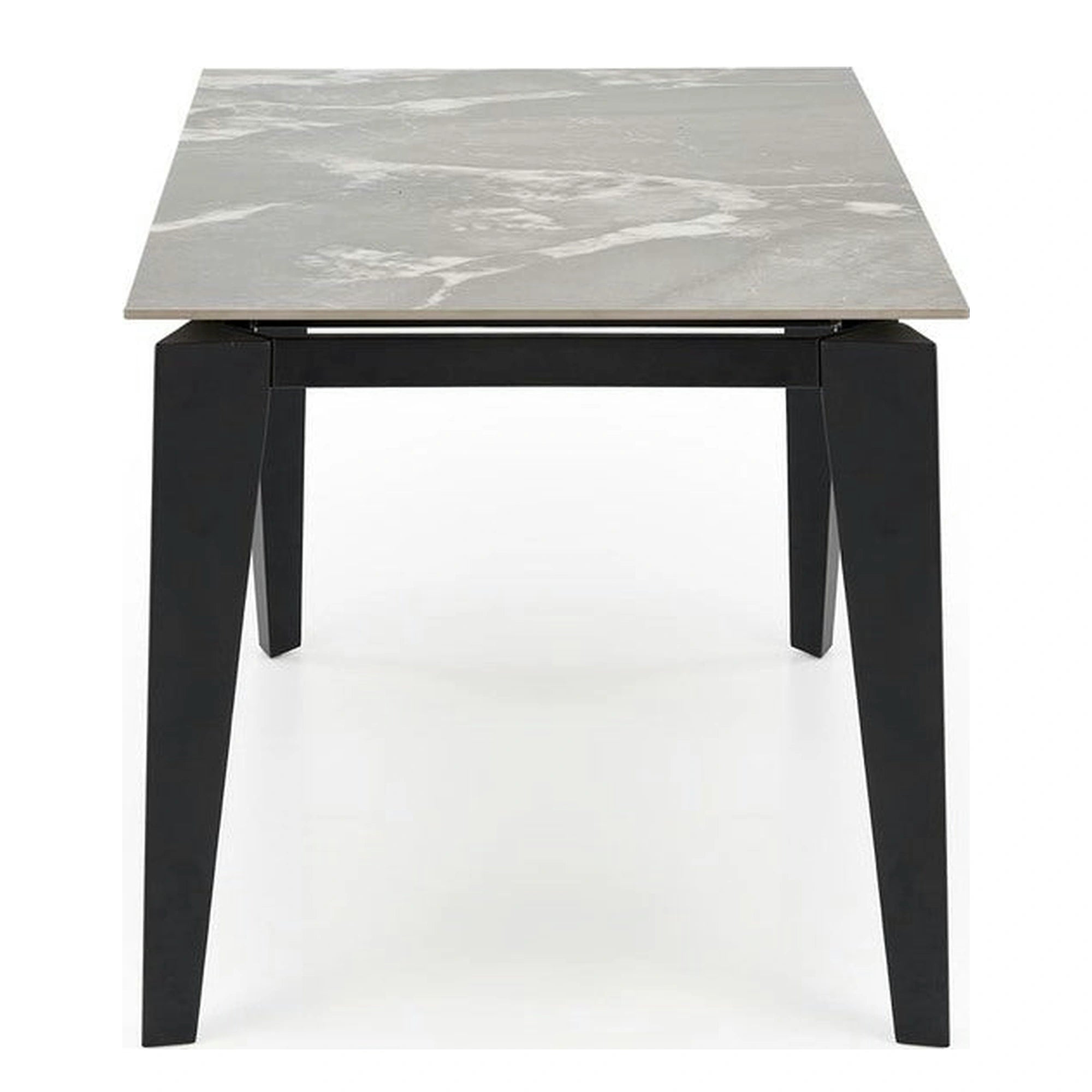 Masa extensibila FELIX, gri cu efect de marmura/negru, piatra sinterizata/metal, 141-201x81x76 cm