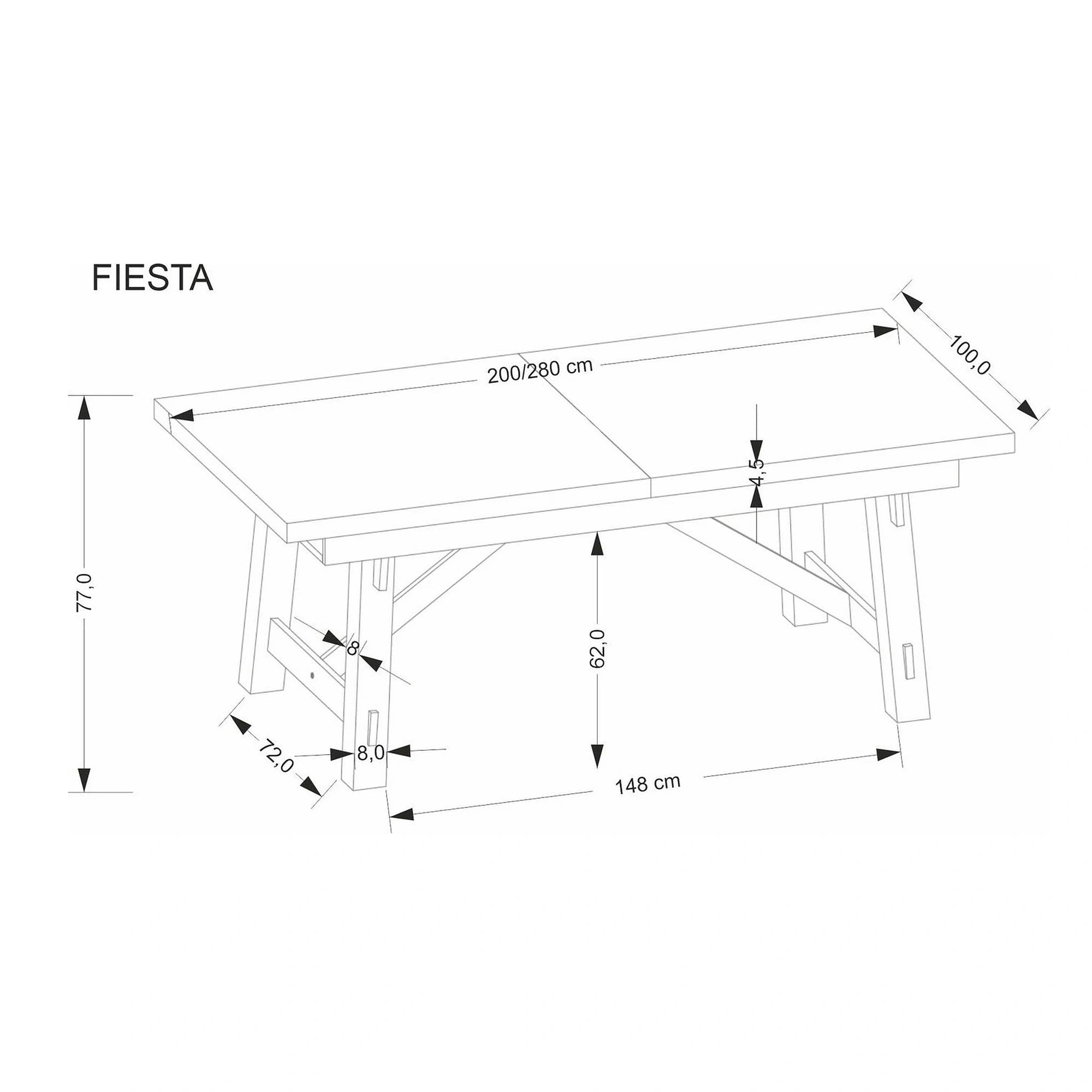 Masa extensibila FIESTA, stejar natural/negru, 200/280x100x77 cm