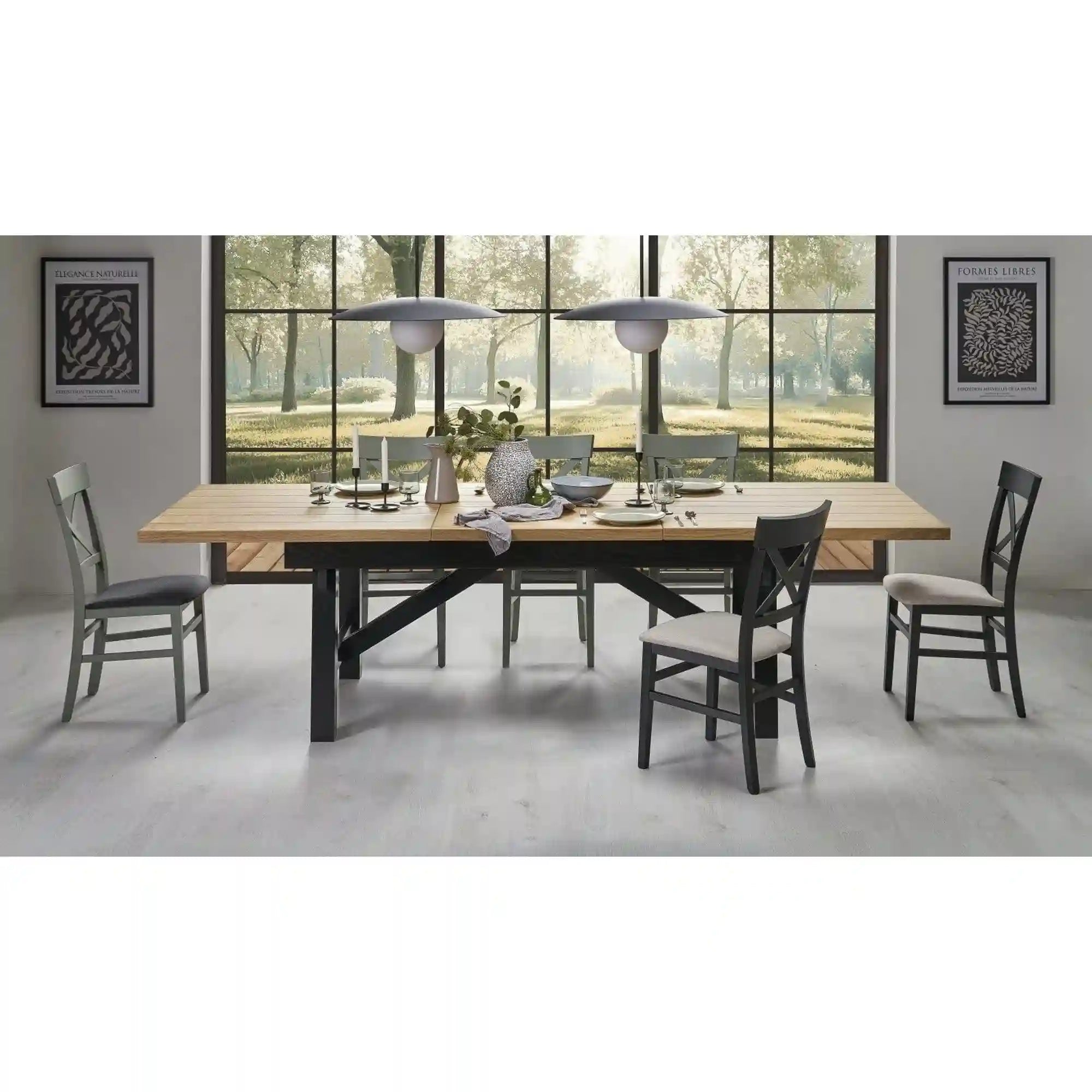 Masa extensibila FIESTA, stejar natural/negru, 200/280x100x77 cm