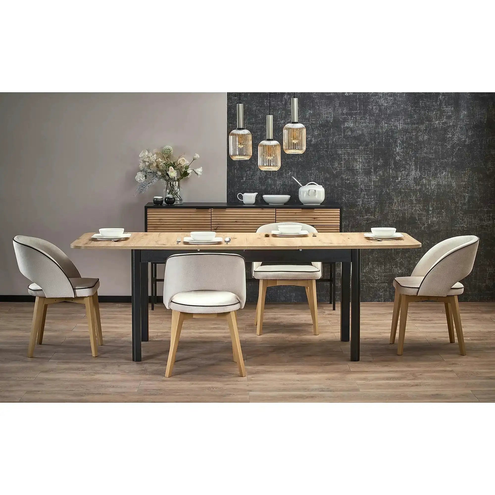 Masa extensibila FLORIAN, stejar artisan/negru, PAL furniruit, 160/228x90x78 cm