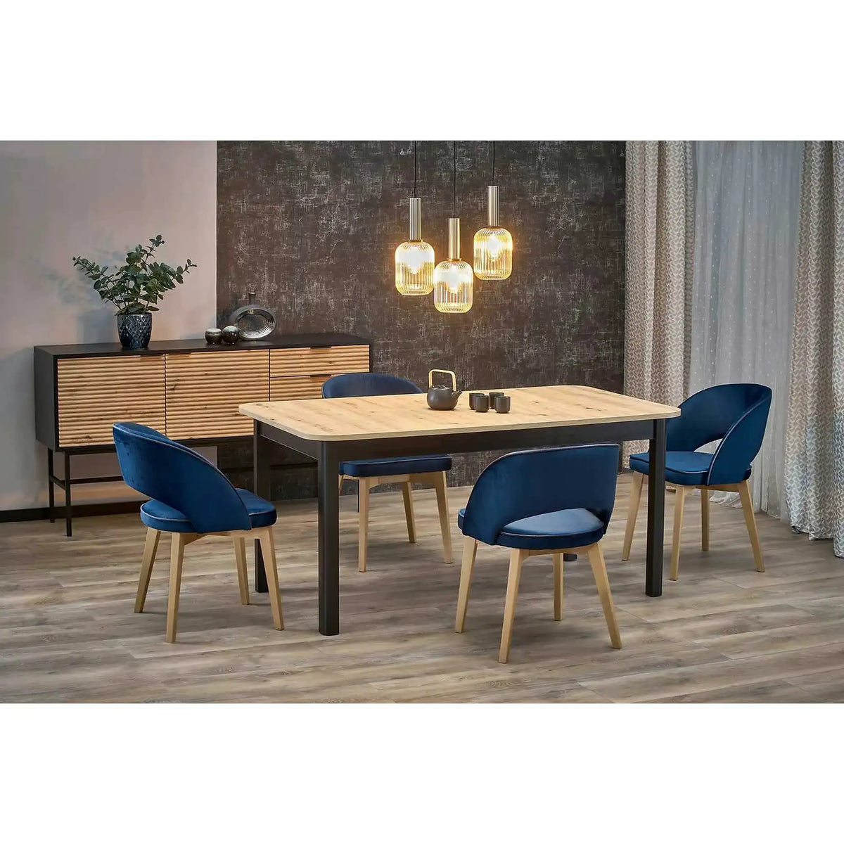 Masa extensibila FLORIAN, stejar artisan/negru, PAL furniruit, 160/228x90x78 cm