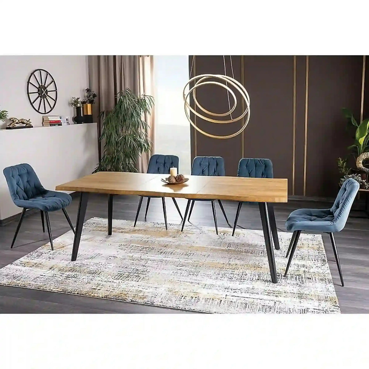 Masa extensibila FRESNO, stejar/negru, 120/180x80x76 cm