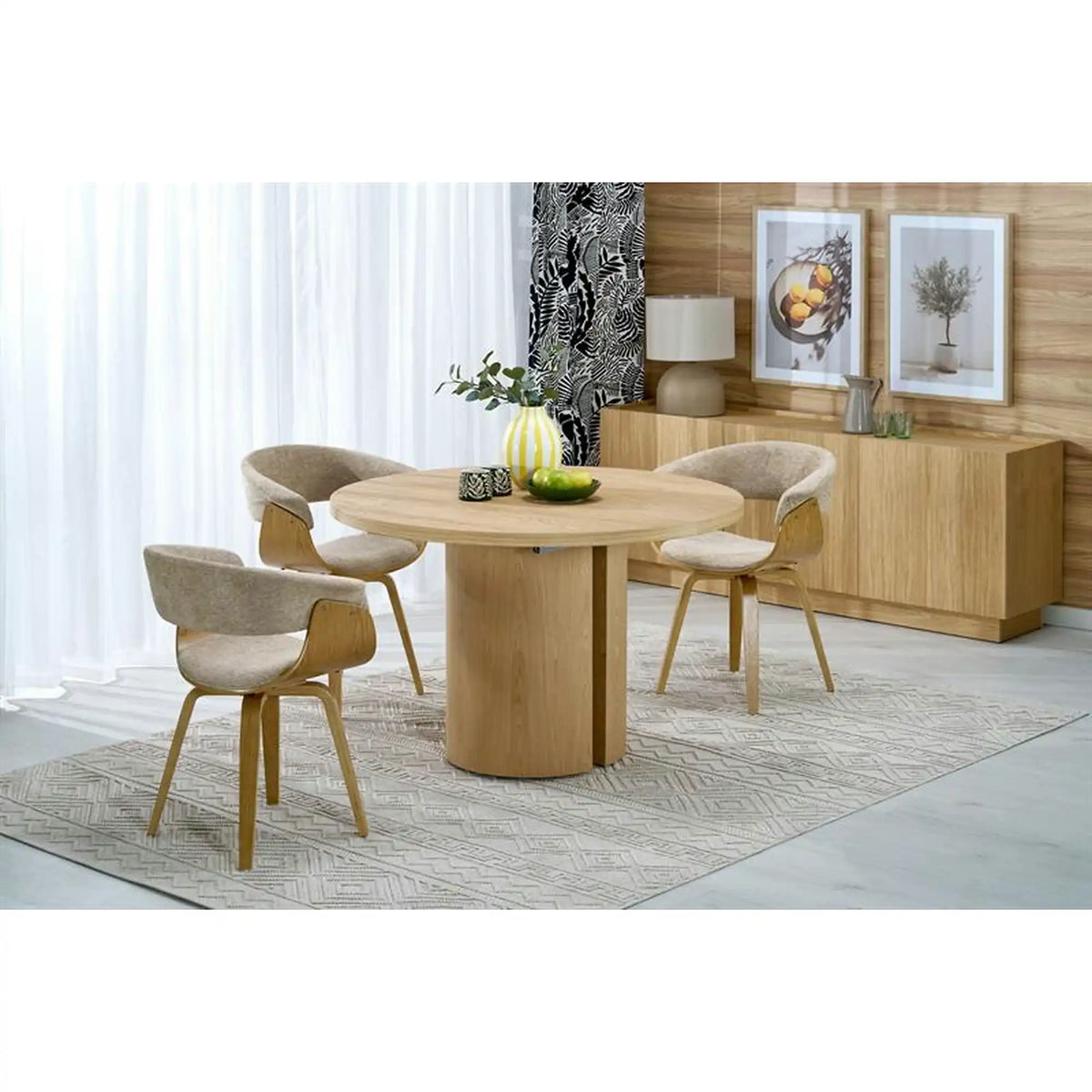 Masa extensibila GARIBALDI, stejar natural, PAL laminat/furnir, 120/200x120x79 cm