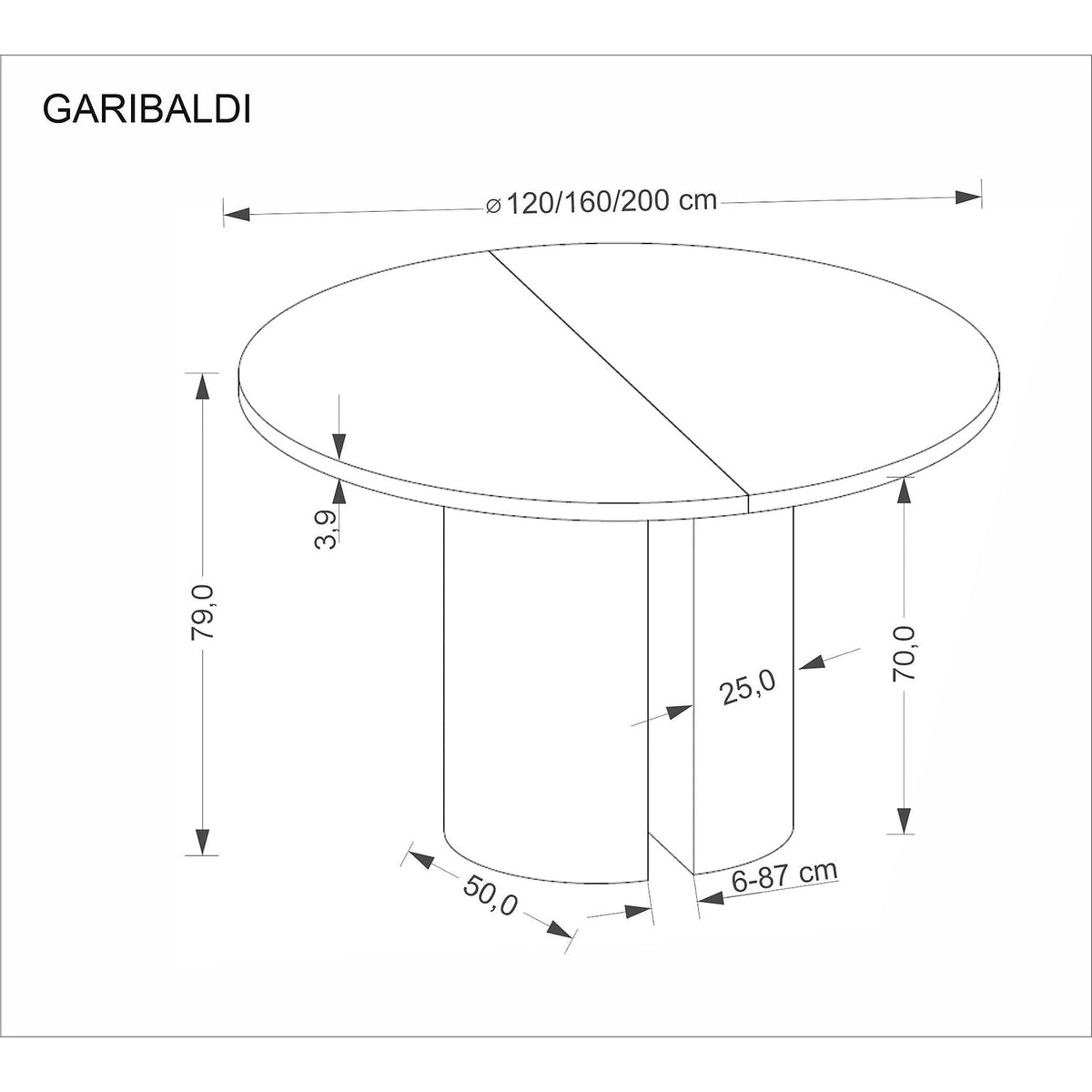 Masa extensibila GARIBALDI, stejar natural, PAL laminat/furnir, 120/200x120x79 cm