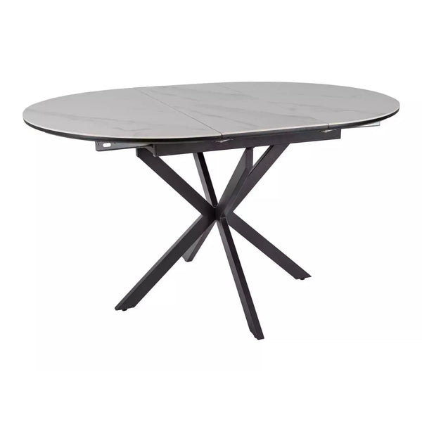 Masa extensibila GASTON, alb mat cu efect de marmura, ceramica/metal, 100/135x100x76 cm