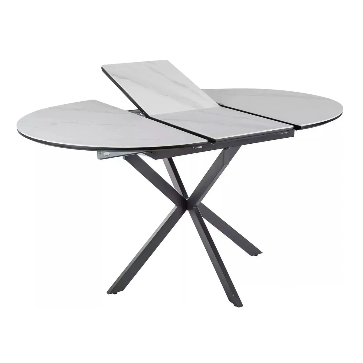 Masa extensibila GASTON, alb mat cu efect de marmura, ceramica/metal, 100/135x100x76 cm