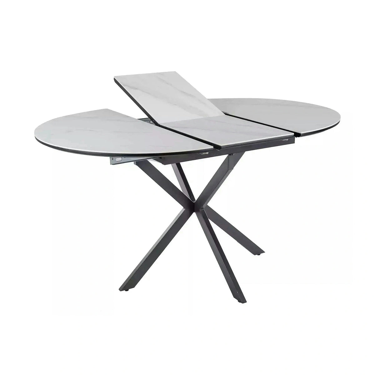 Masa extensibila GASTON, alb mat cu efect de marmura, ceramica/metal, 100/135x100x76 cm