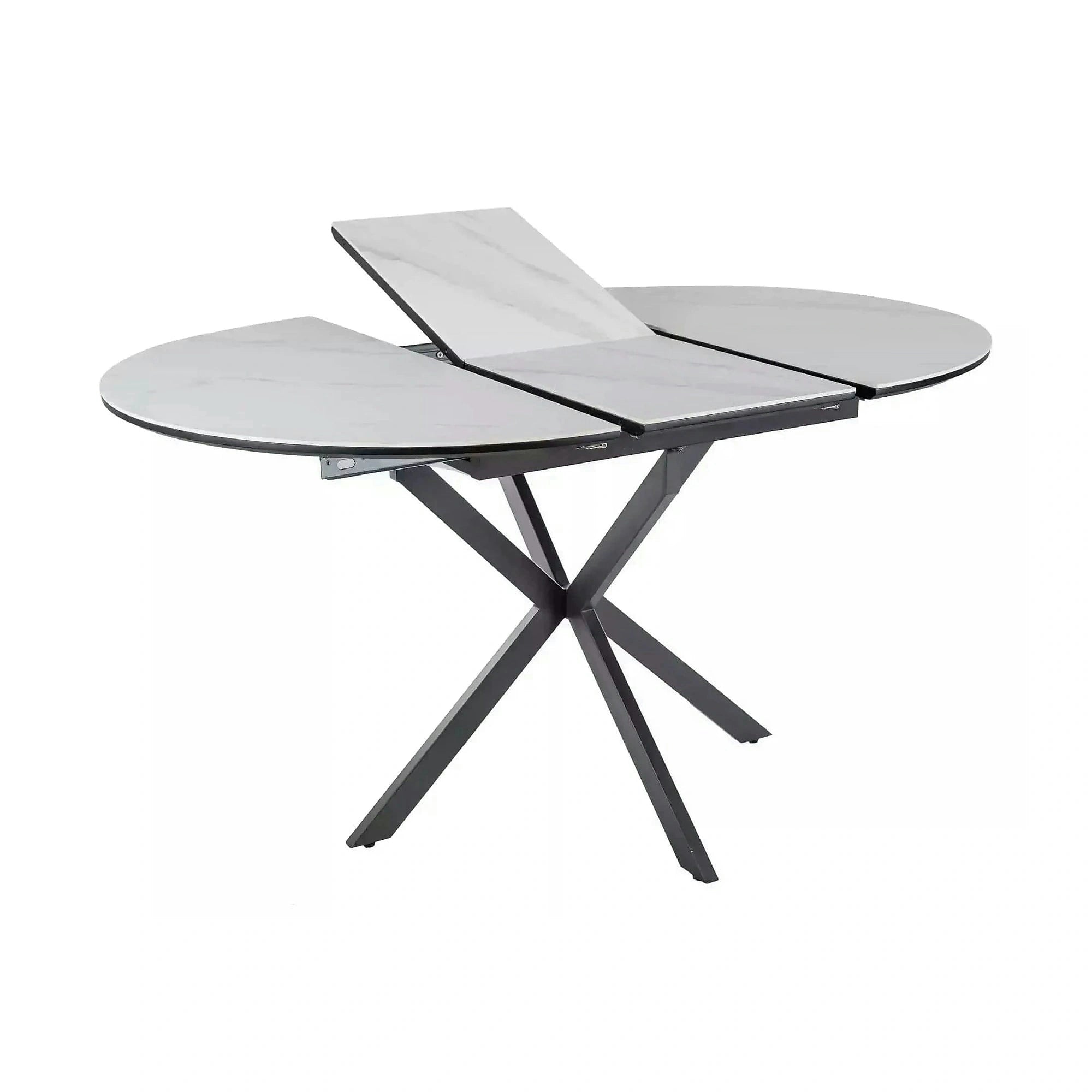 Masa extensibila GASTON, alb mat cu efect de marmura, ceramica/metal, 100/135x100x76 cm