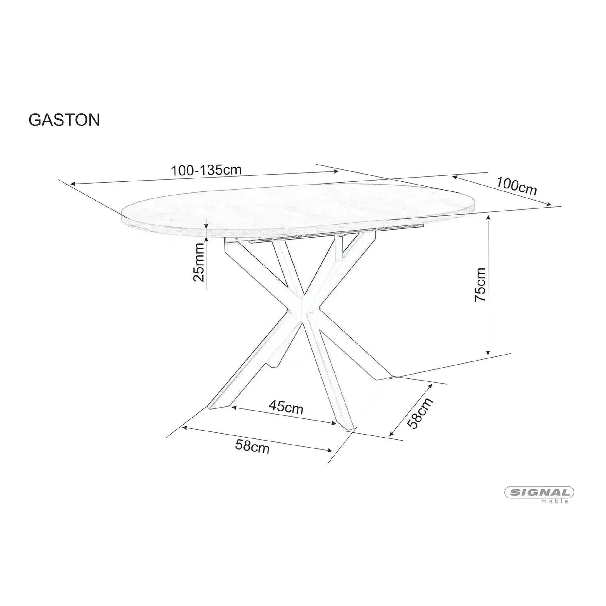 Masa extensibila GASTON, alb mat cu efect de marmura, ceramica/metal, 100/135x100x76 cm
