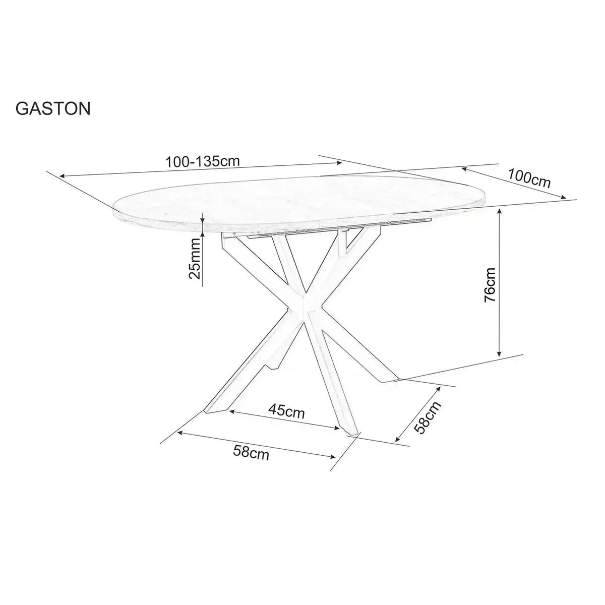 Masă extensibilă GASTON, bej/cașmir, ceramică/metal/MDF, 100–135x100x76 cm