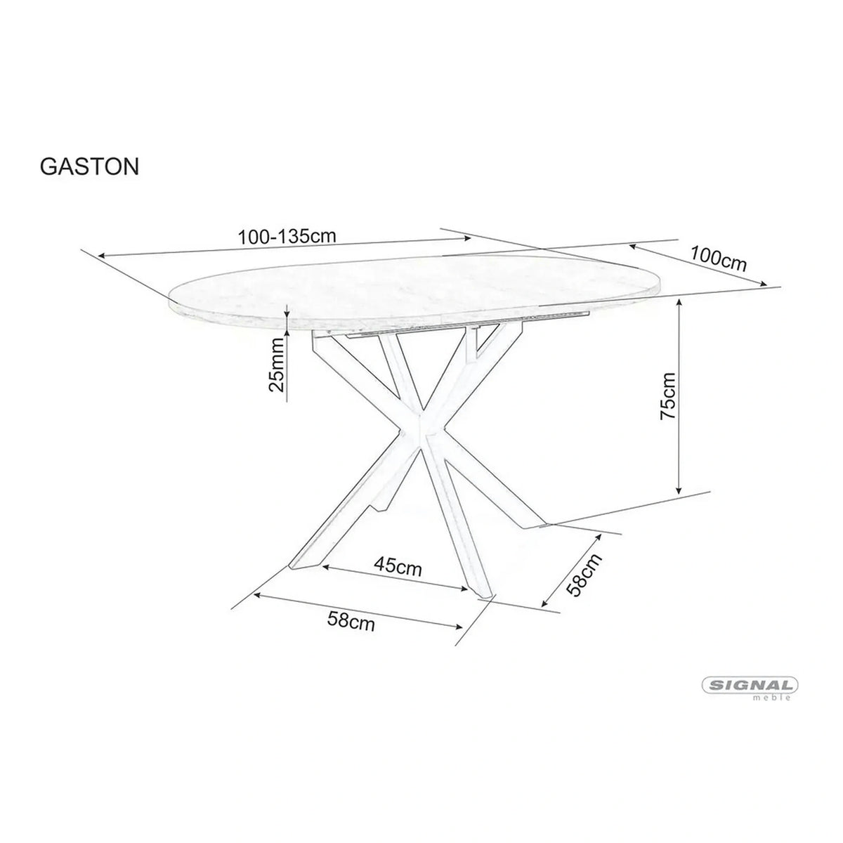 Masa extensibila GASTON, gri mat cu efect de marmura, ceramica/metal, 100/135x100x76 cm