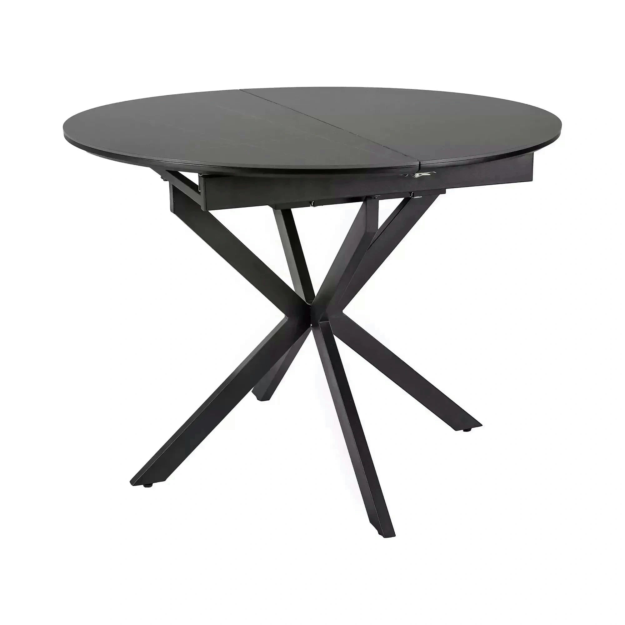 Masa extensibila GASTON, negru mat cu efect de marmura, ceramica/metal, 100/135x100x76 cm