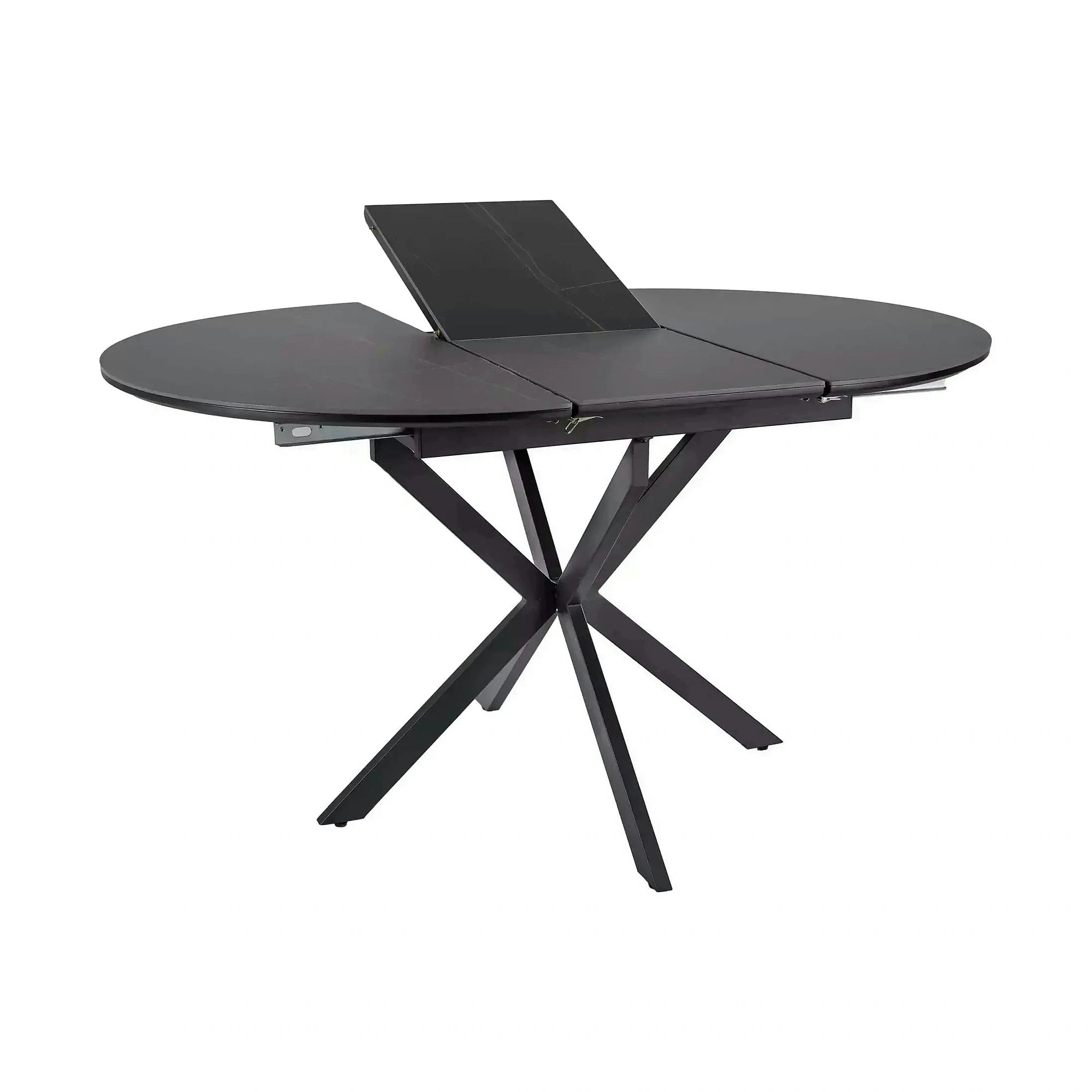 Masa extensibila GASTON, negru mat cu efect de marmura, ceramica/metal, 100/135x100x76 cm