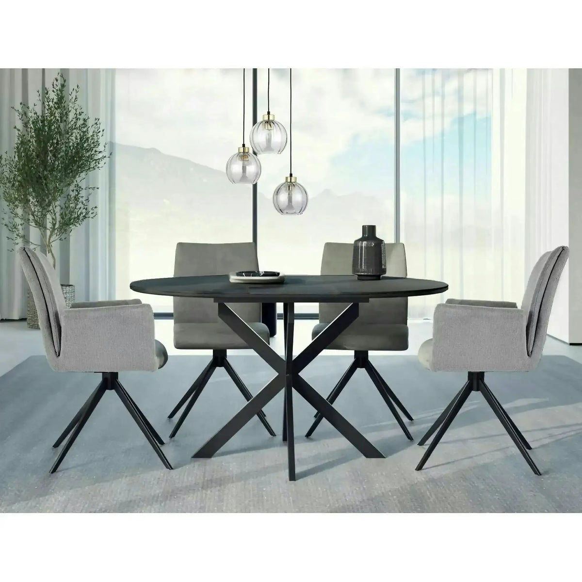 Masa extensibila GASTON, negru mat cu efect de marmura, ceramica/metal, 100/135x100x76 cm
