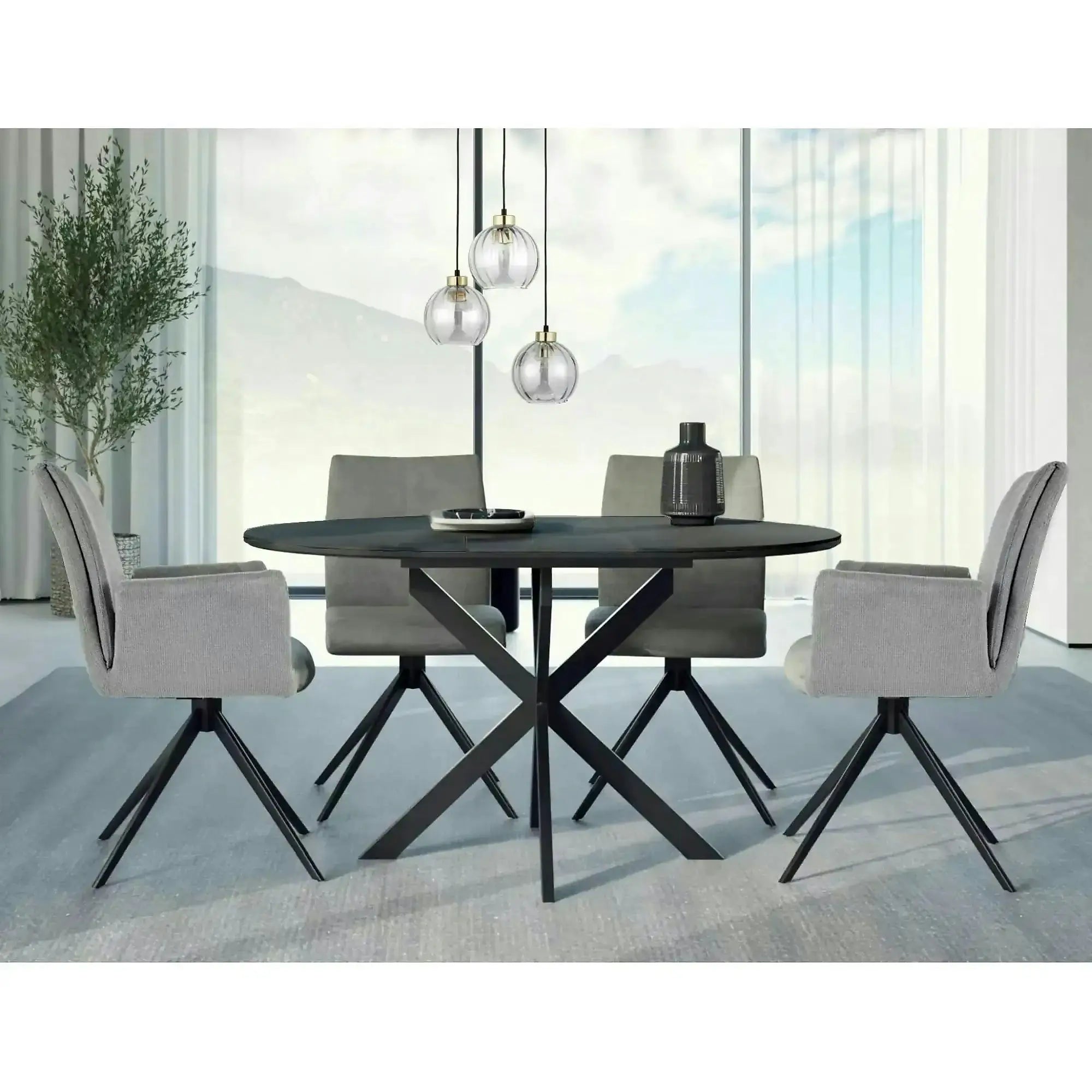 Masa extensibila GASTON, negru mat cu efect de marmura, ceramica/metal, 100/135x100x76 cm
