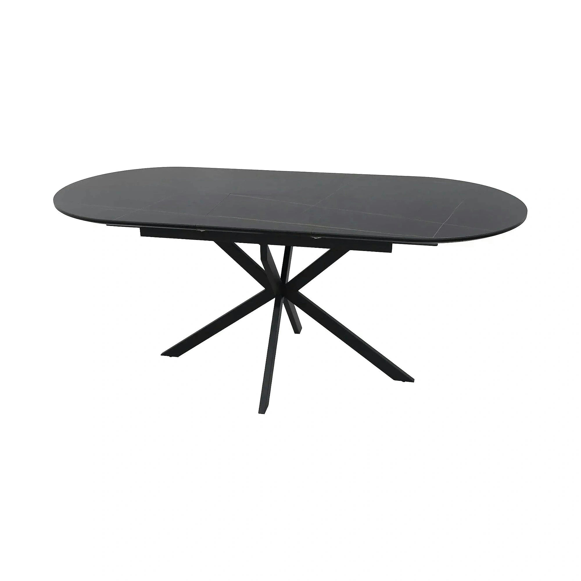 Masa extensibila GASTON, negru mat cu efect de marmura, ceramica/metal, 140/180x80x76 cm