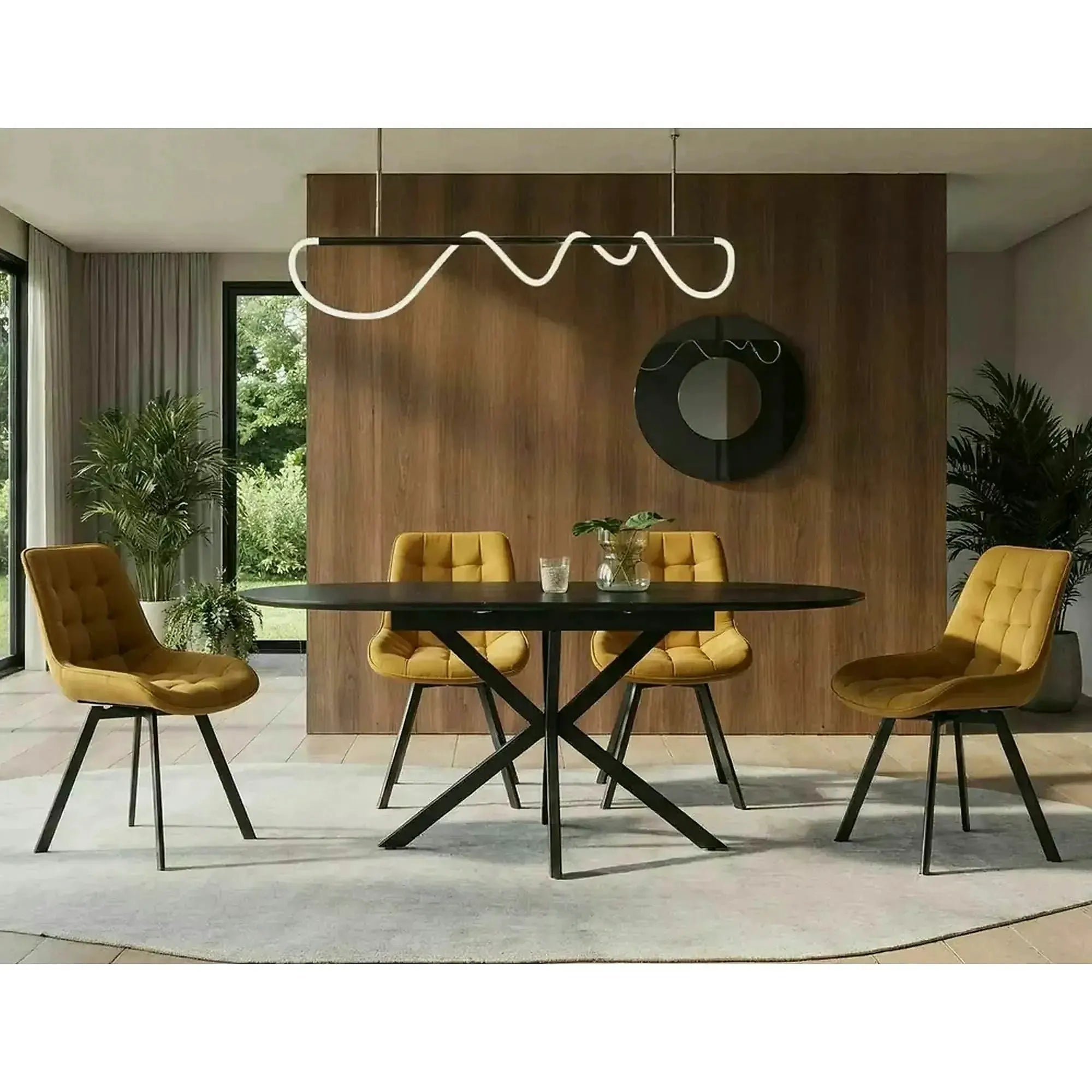 Masa extensibila GASTON, negru mat cu efect de marmura, ceramica/metal, 140/180x80x76 cm