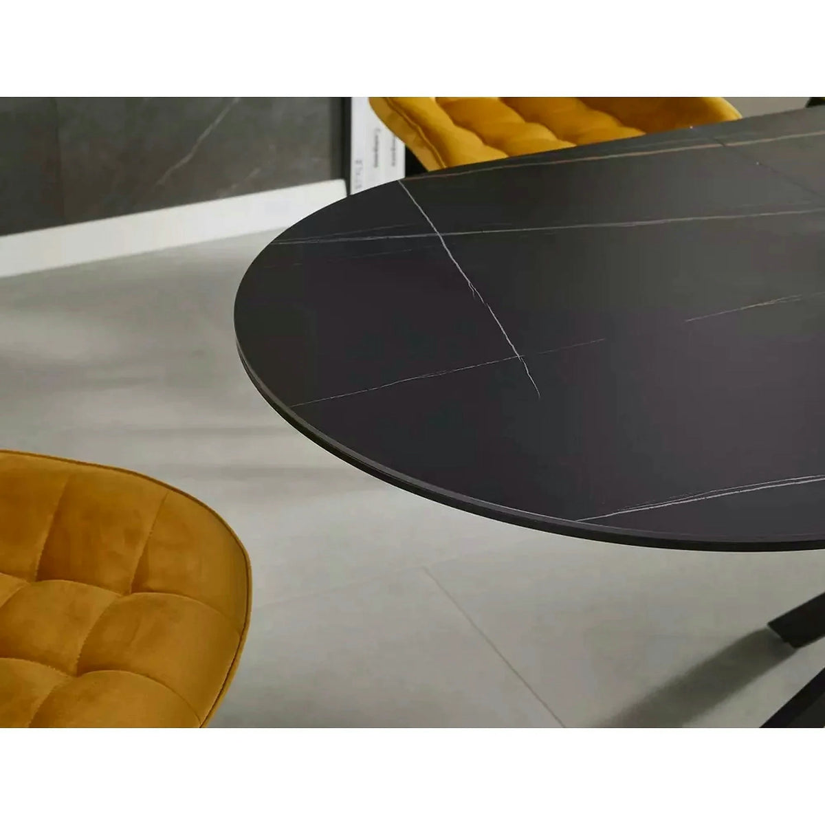 Masa extensibila GASTON, negru mat cu efect de marmura, ceramica/metal, 140/180x80x76 cm