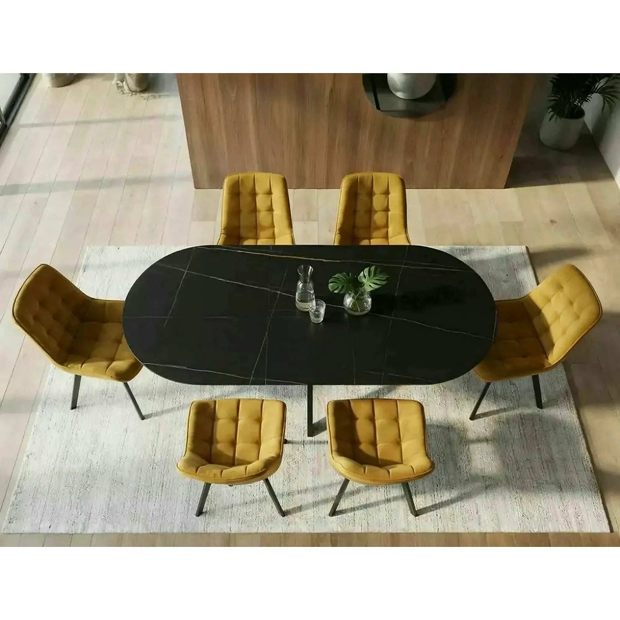 Masa extensibila GASTON, negru mat cu efect de marmura, ceramica/metal, 140/180x80x76 cm