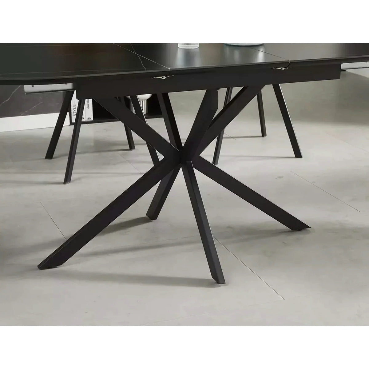 Masa extensibila GASTON, negru mat cu efect de marmura, ceramica/metal, 140/180x80x76 cm