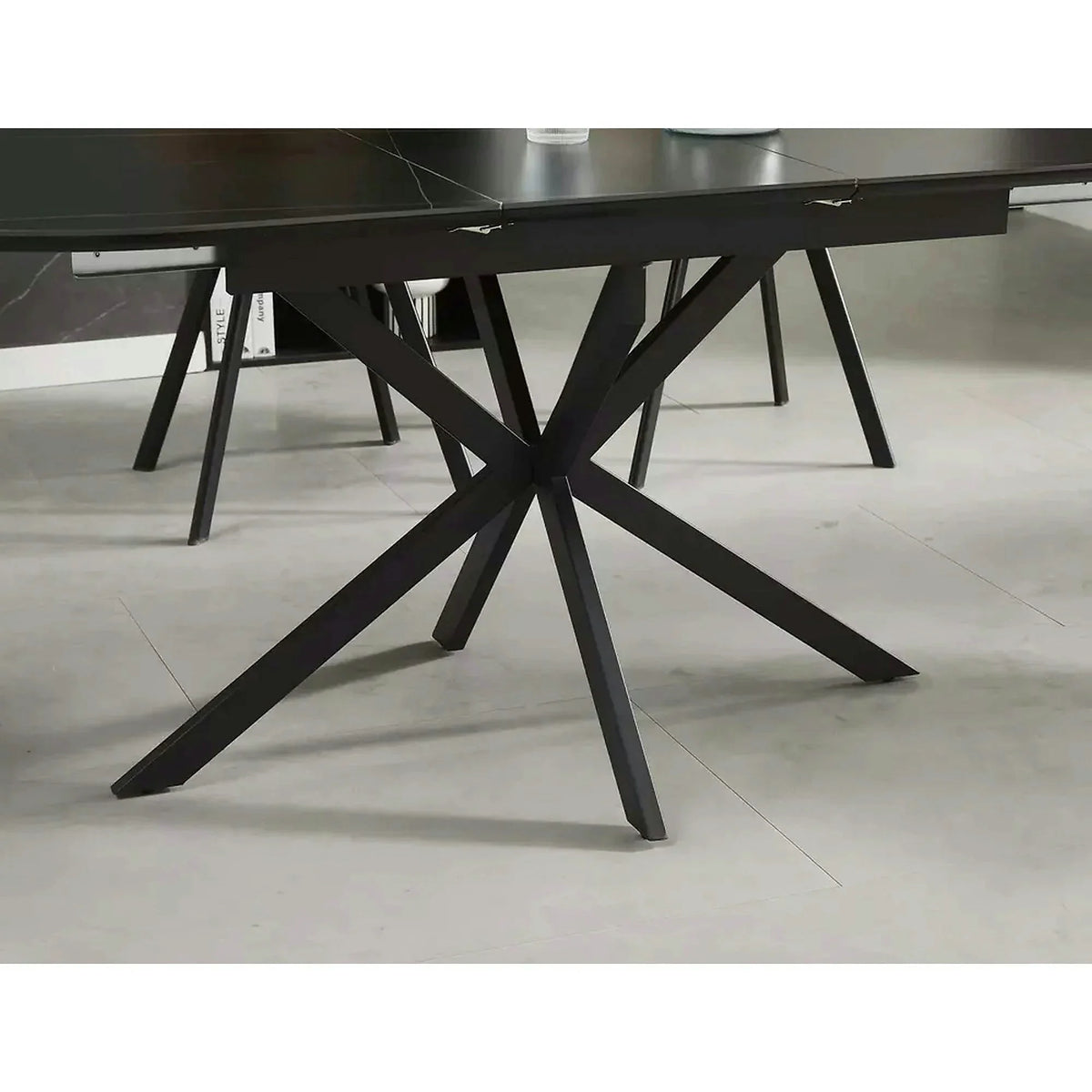 Masa extensibila GASTON, negru mat cu efect de marmura, ceramica/metal, 140/180x80x76 cm