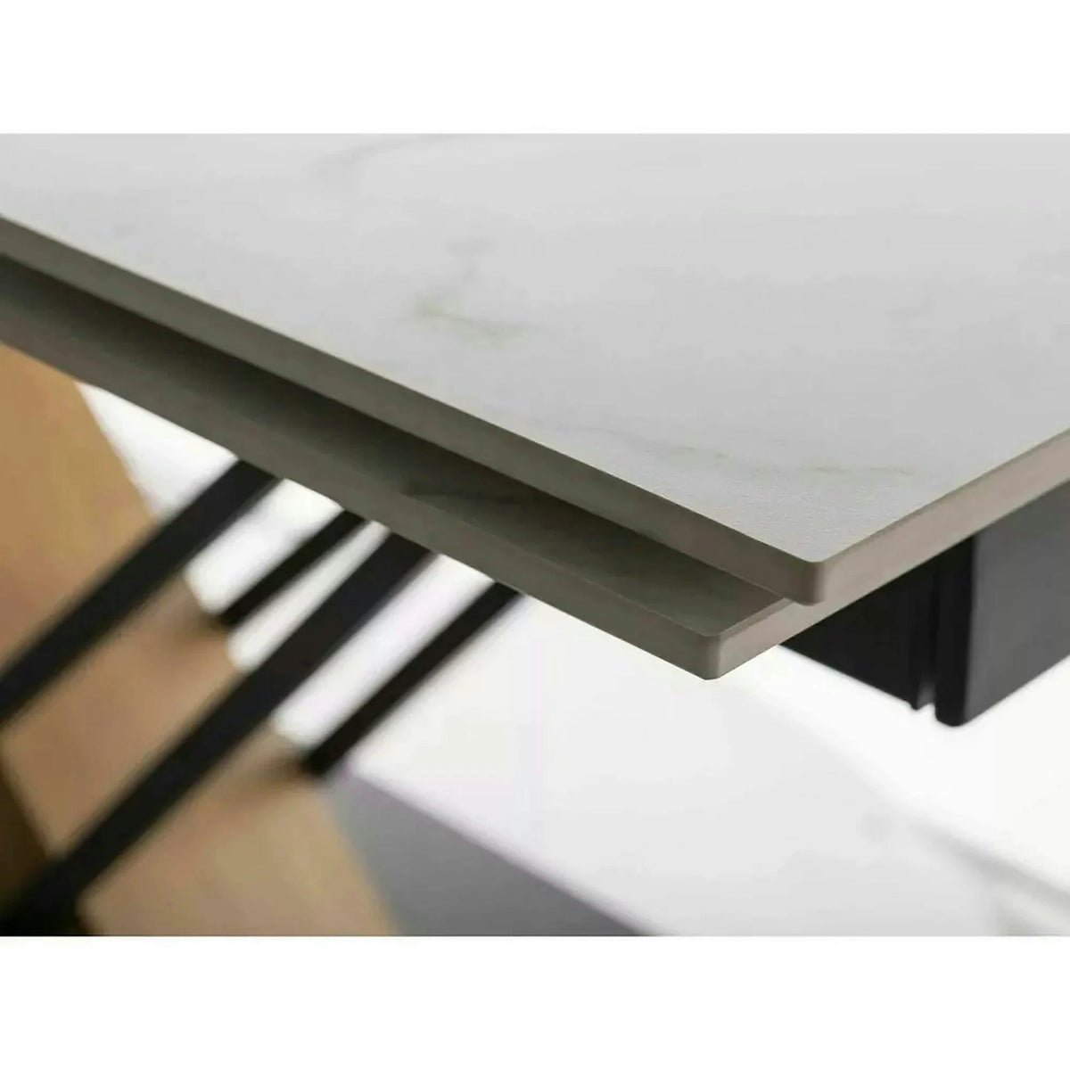 Masa extensibila GENESIS, alb cu efect de marmura/negru/stejar, 160/220x90x76 cm