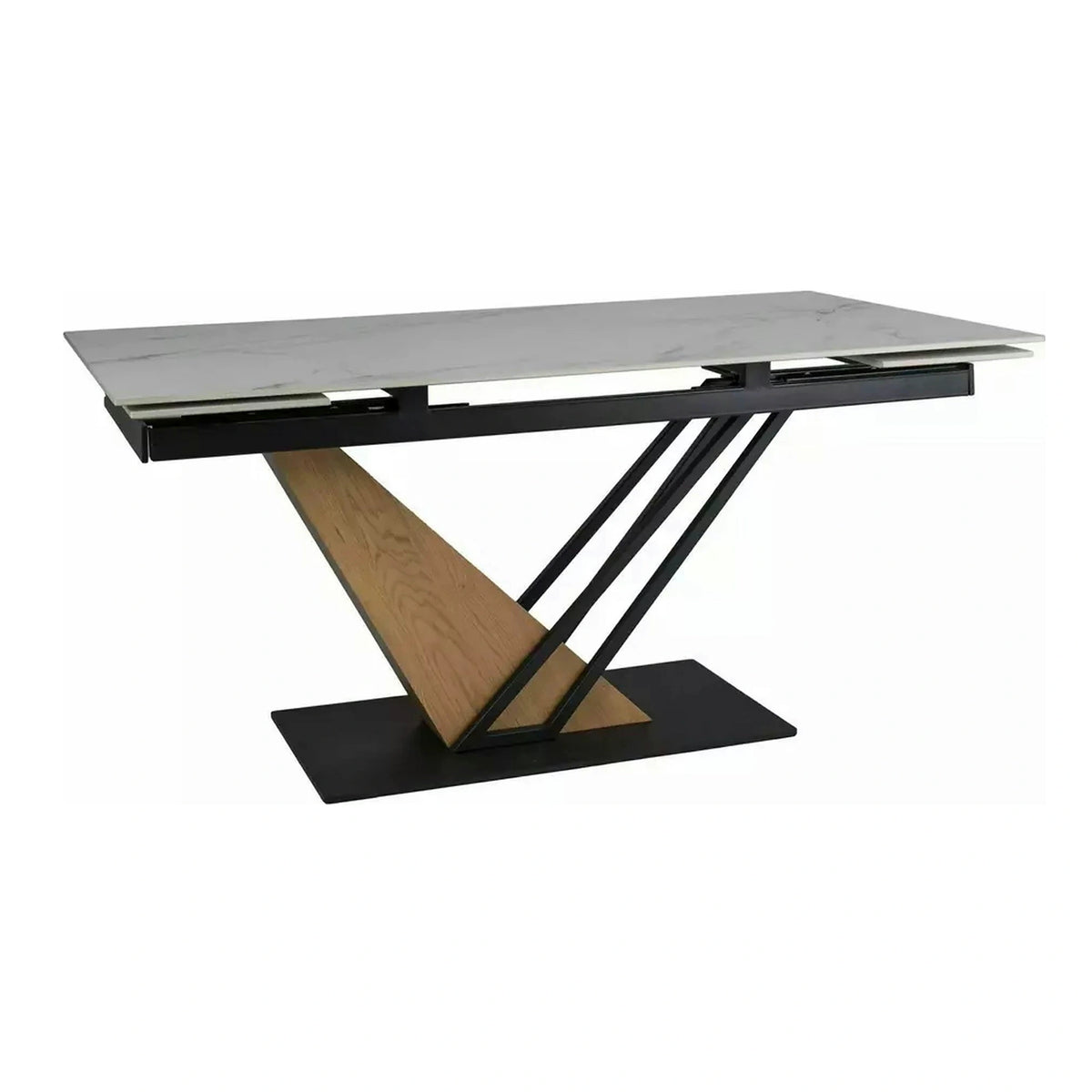 Masa extensibila GENESIS, alb cu efect de marmura/negru/stejar, 160/220x90x76 cm