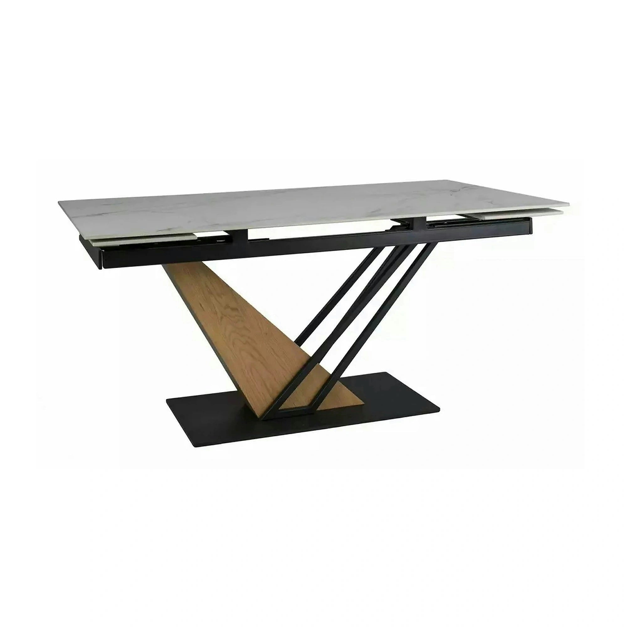Masa extensibila GENESIS, alb cu efect de marmura/negru/stejar, 160/220x90x76 cm