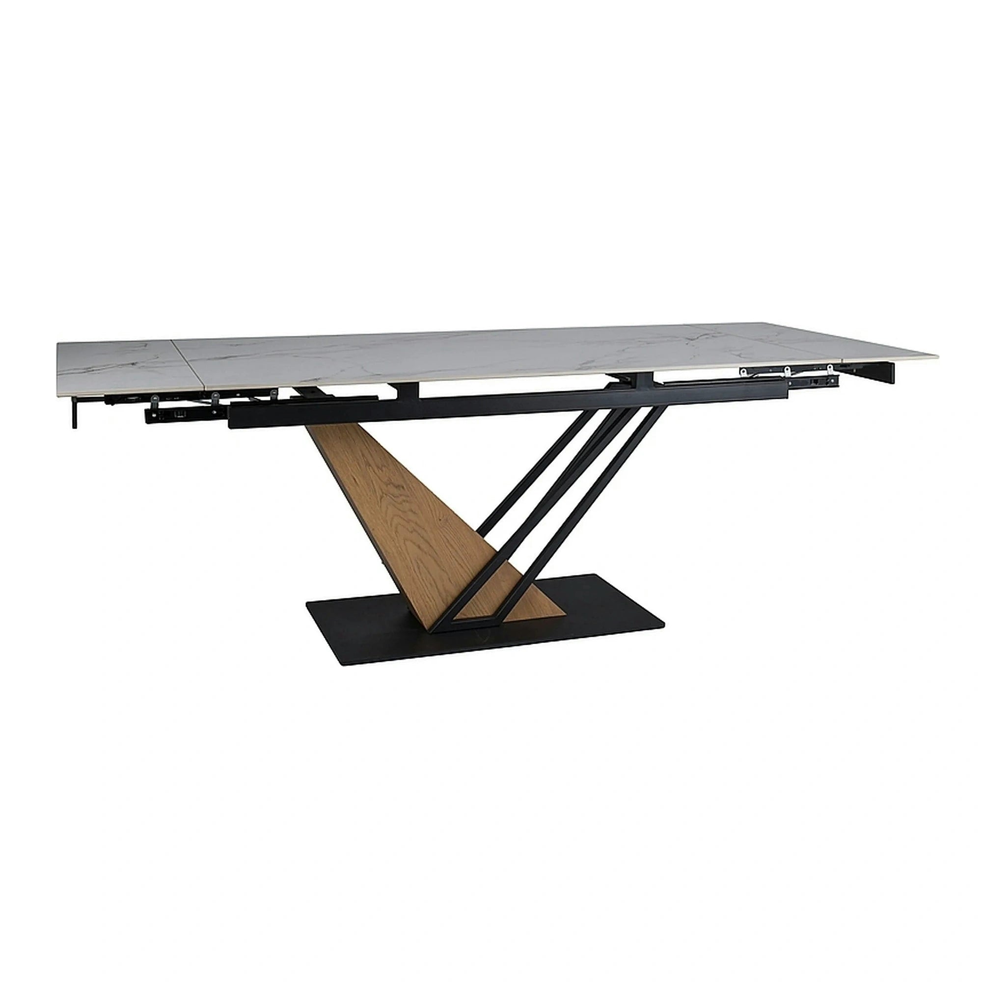 Masa extensibila GENESIS, alb cu efect de marmura/negru/stejar, 180/240x90x76 cm