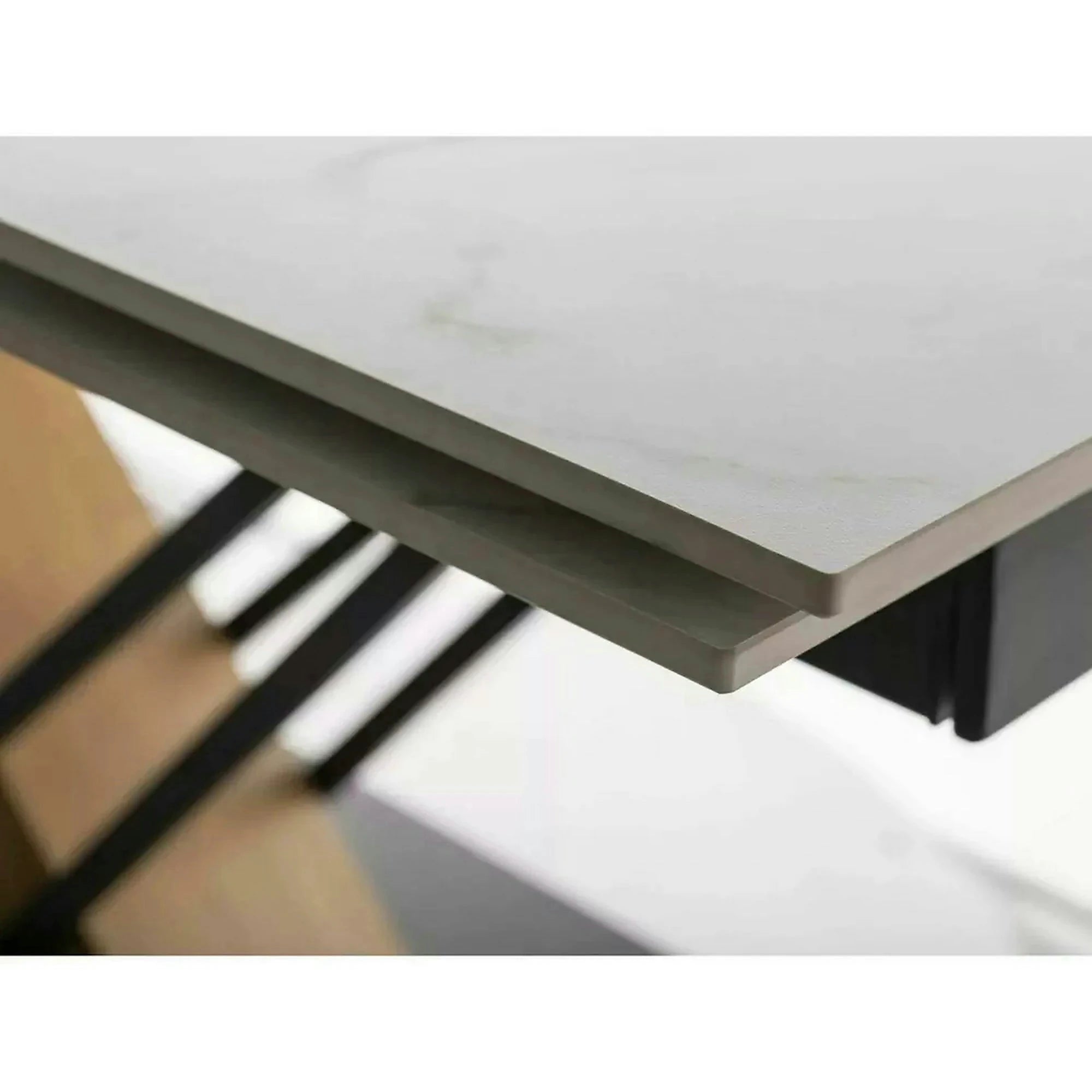 Masa extensibila GENESIS, alb cu efect de marmura/negru/stejar, 180/240x90x76 cm