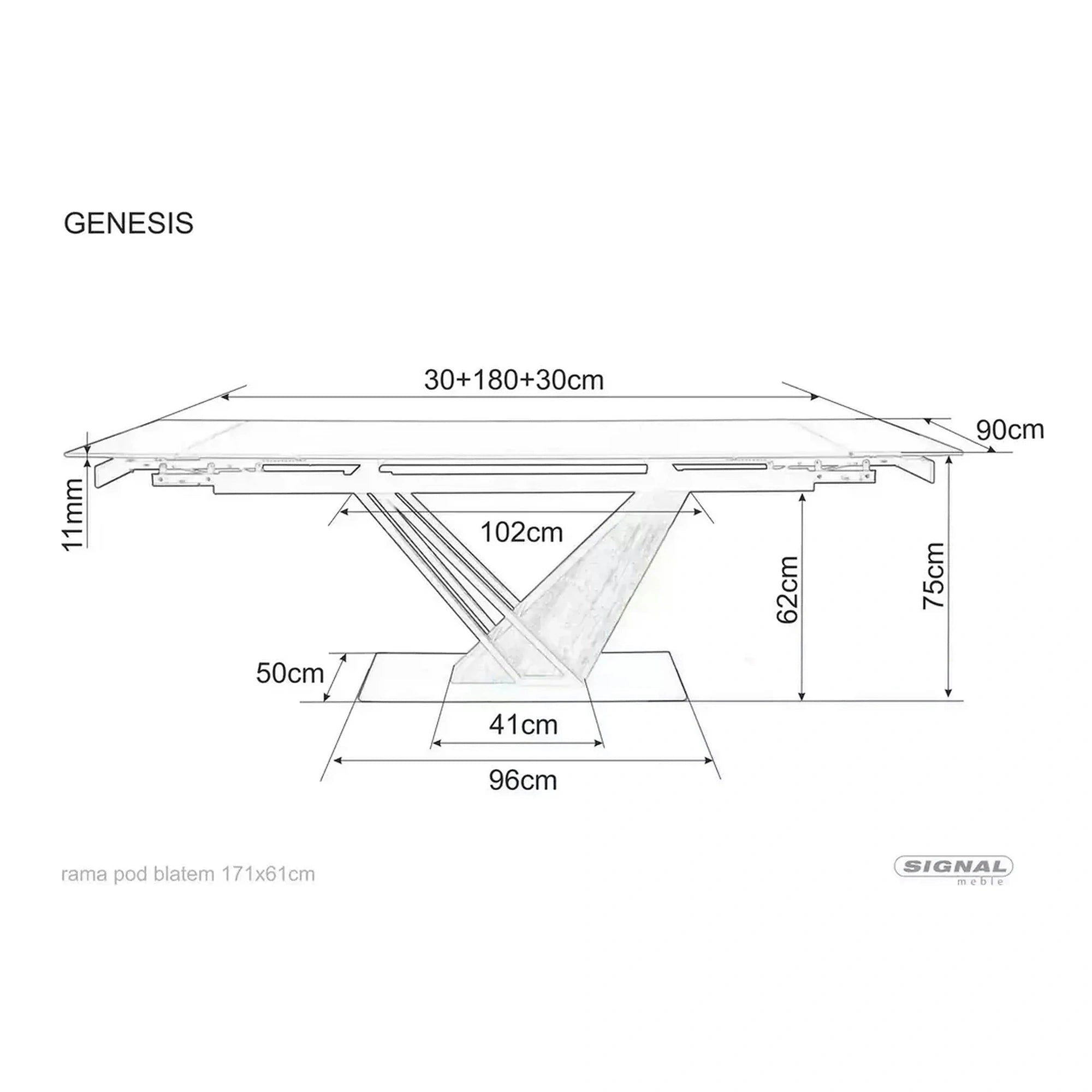 Masa extensibila GENESIS, alb cu efect de marmura/negru/stejar, 180/240x90x76 cm