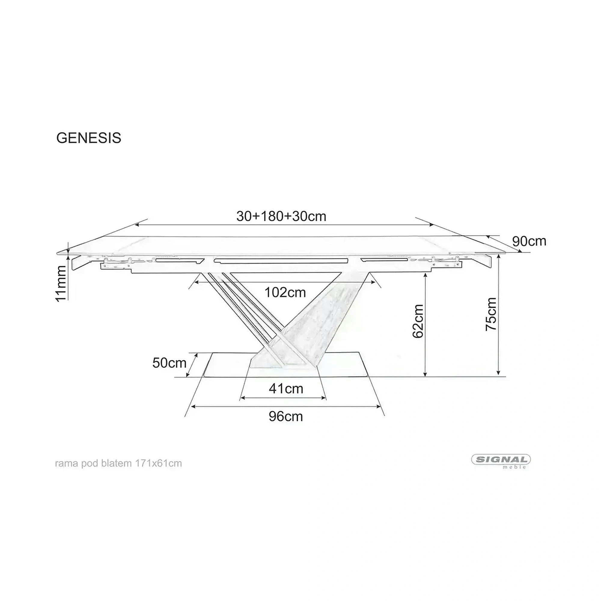 Masa extensibila GENESIS, alb cu efect de marmura/negru/stejar, 180/240x90x76 cm