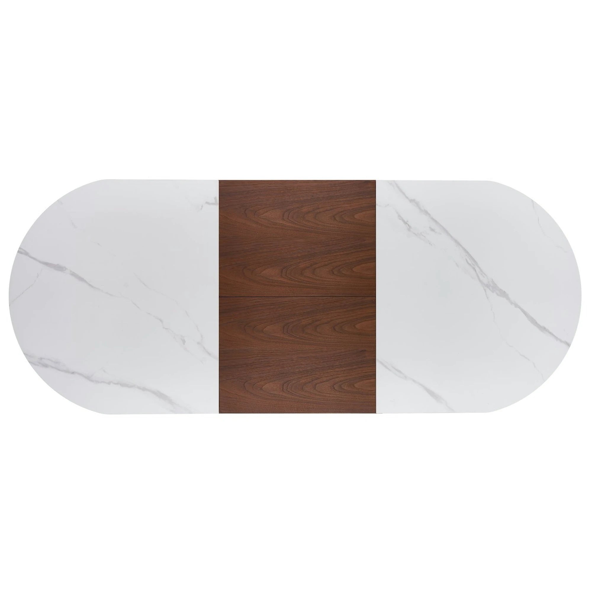 Masa extensibila GIBSON, alb/nuc/auriu, piatra sinterizata, 160/220x90x76 cm