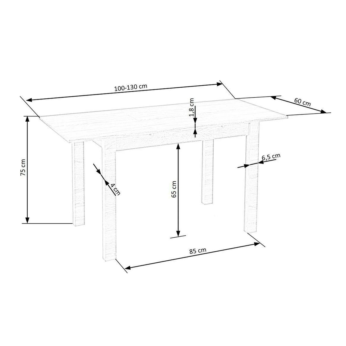 Masa extensibila GINO, alb, PAL furniruit, 100/138x60x75 cm