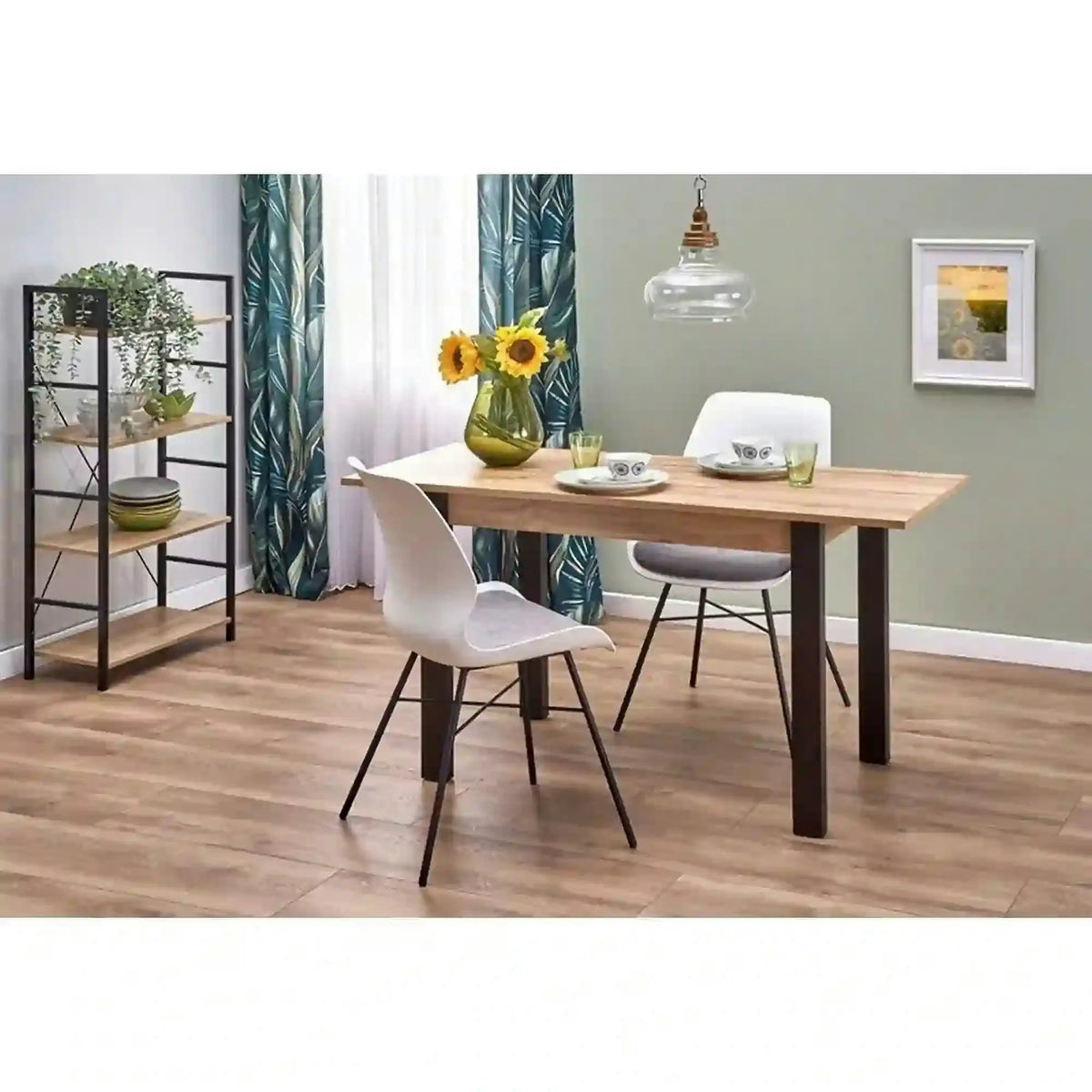 Masa extensibila GINO, stejar/negru, PAL furniruit, 100/138x60x75 cm