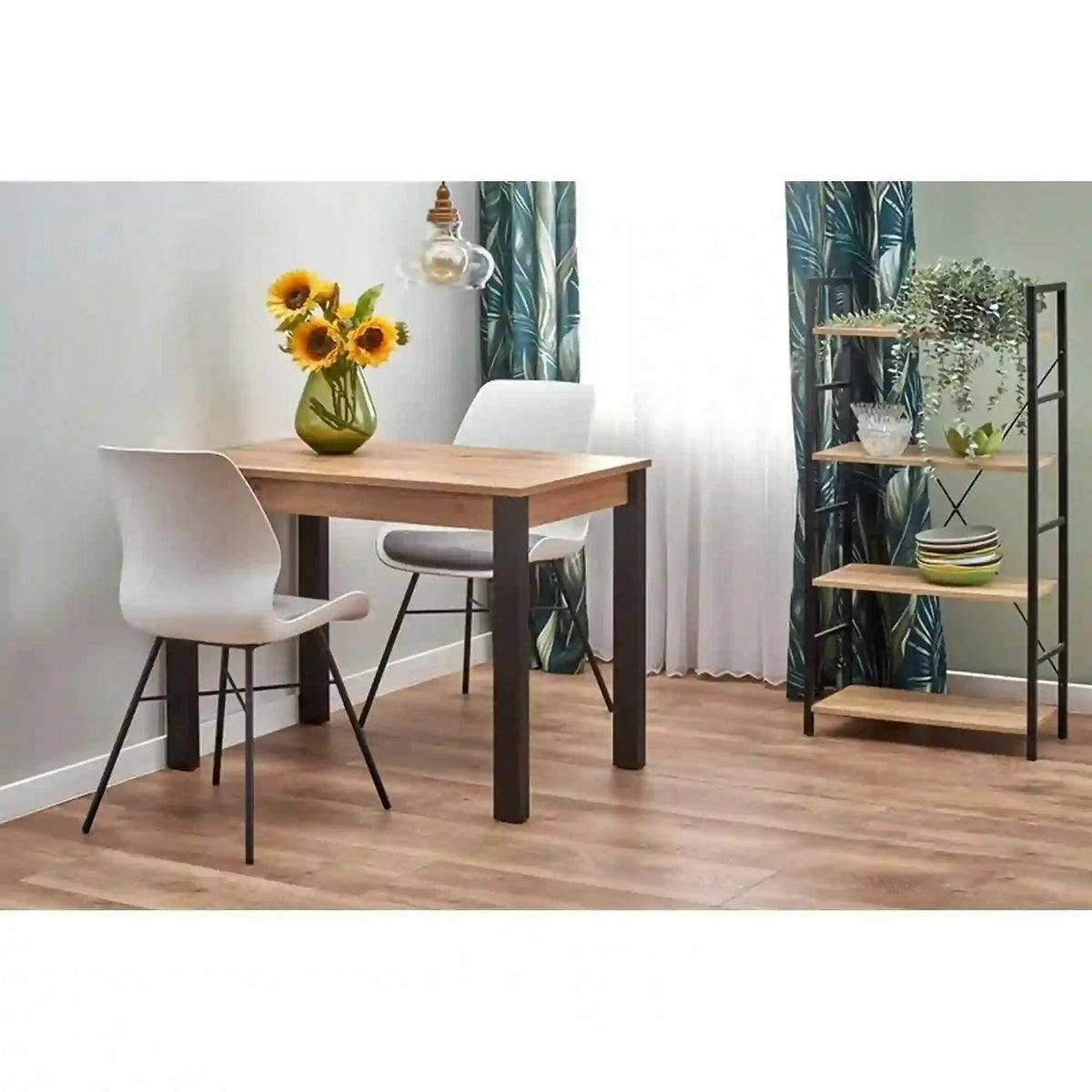 Masa extensibila GINO, stejar/negru, PAL furniruit, 100/138x60x75 cm